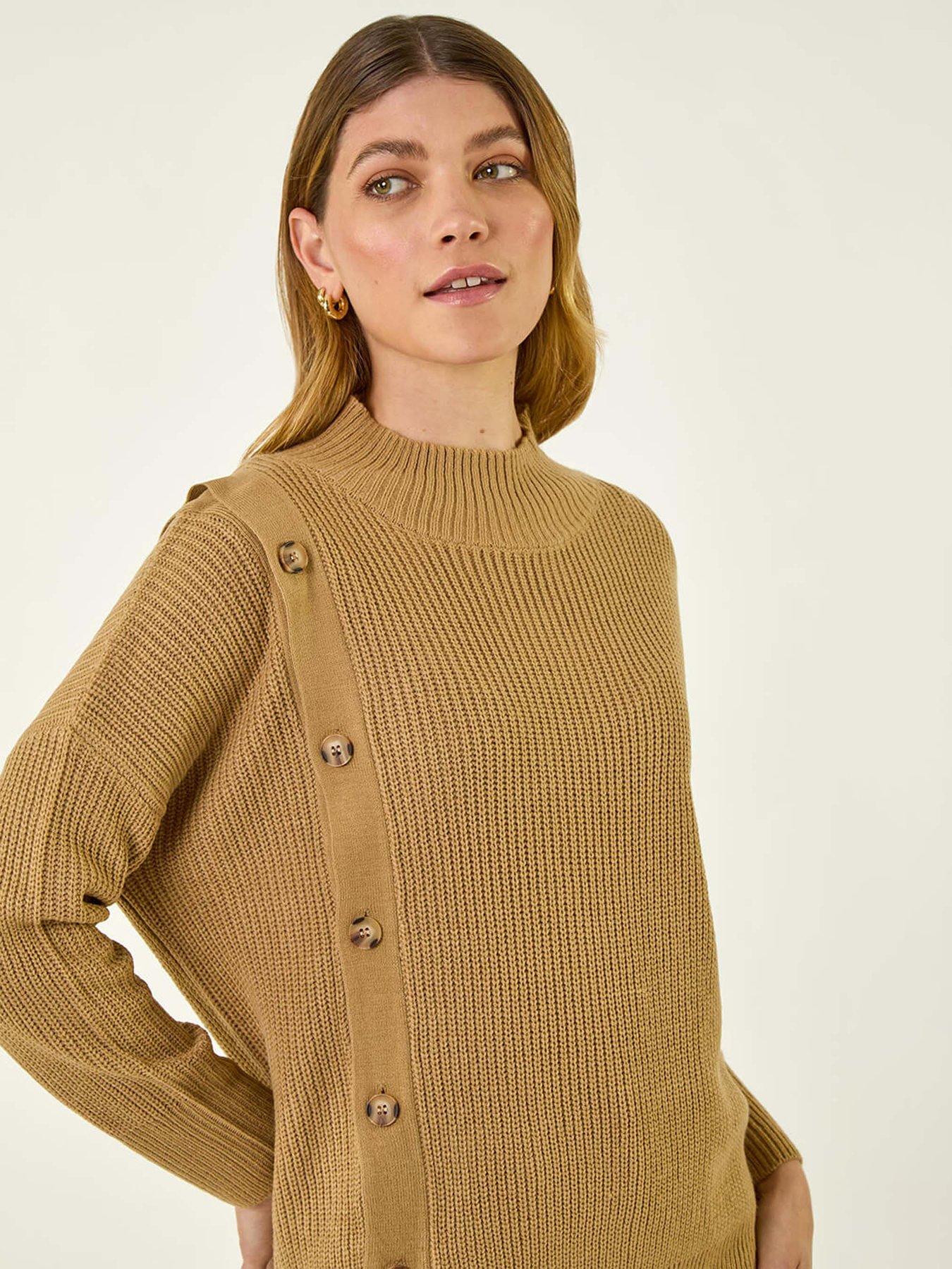 Image 4 of 5 of Roman Side Buttoned Knit Jumper - Brown