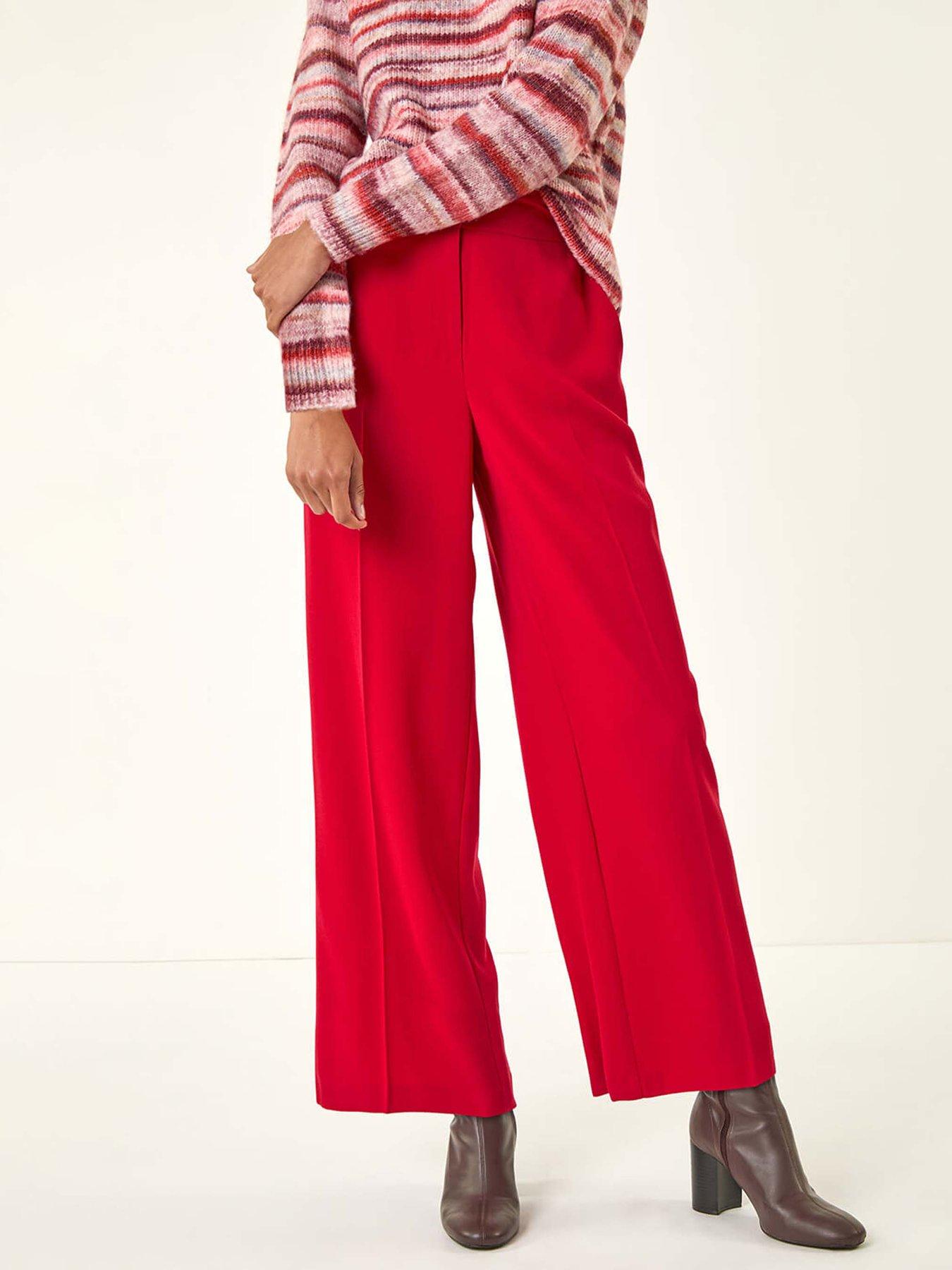Roman Deep Waistband Wide Leg Belted Trouser - Red