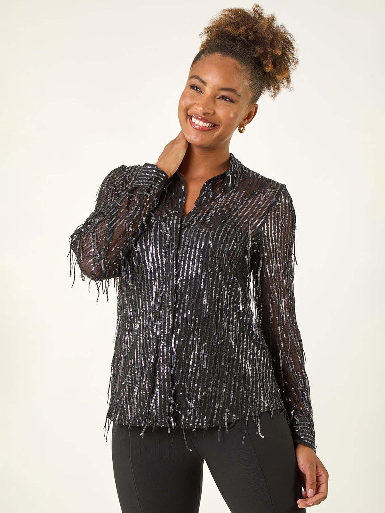 roman-sequin-tassel-stretch-shirt-greyfront