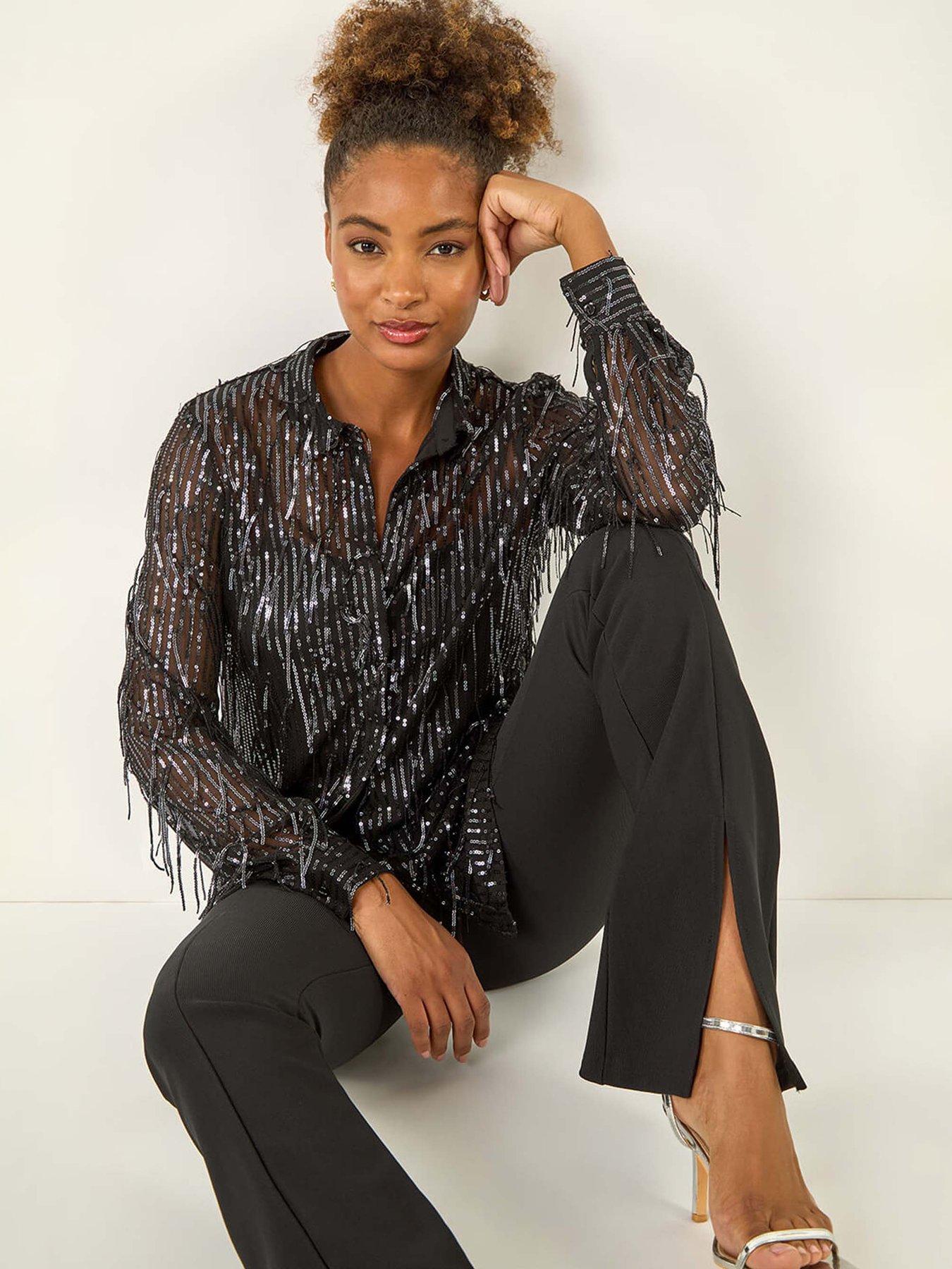 roman-sequin-tassel-stretch-shirt-greyoutfit