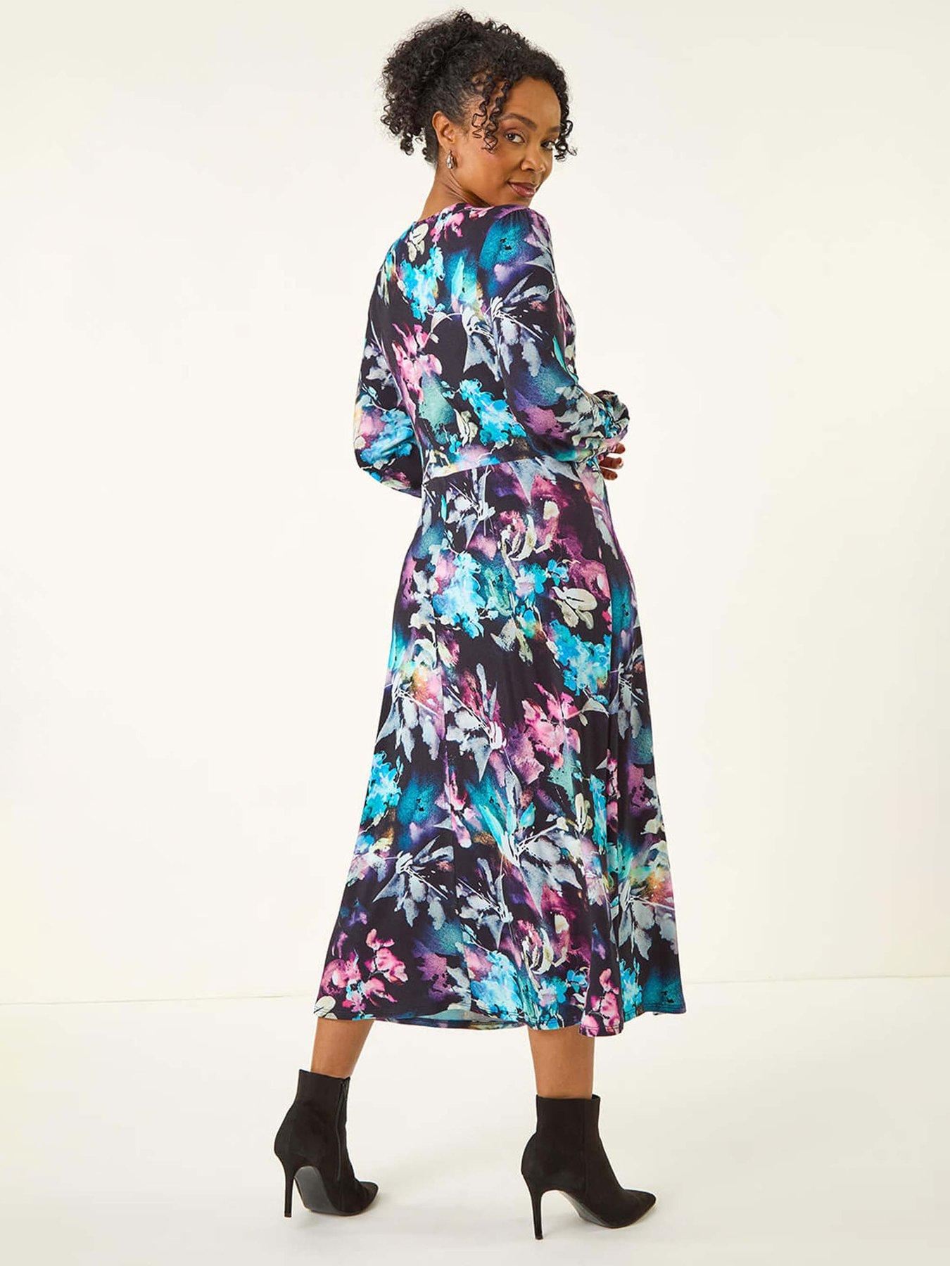 roman-petite-abstract-stretch-midi-dress-navystillFront