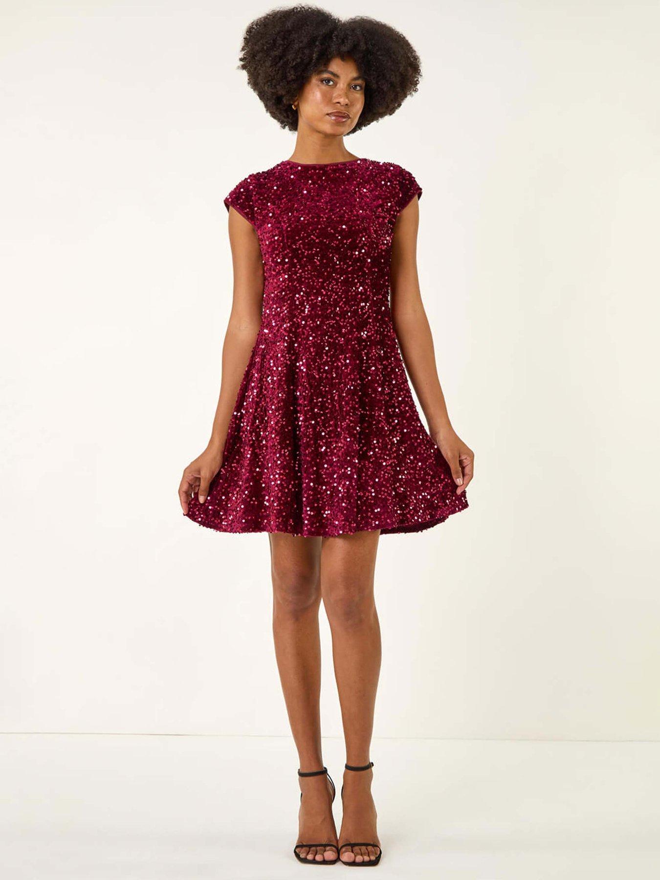 roman-sequin-bow-back-flare-dress-red
