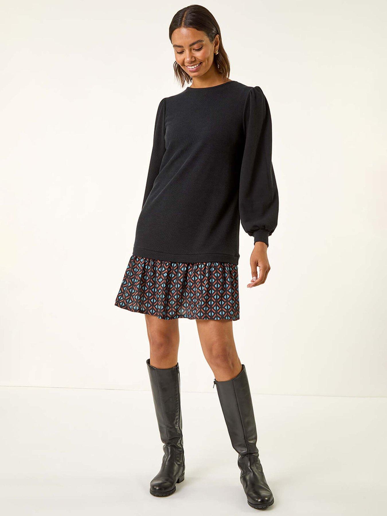 roman-geometric-mix-print-mini-dress-blackfront