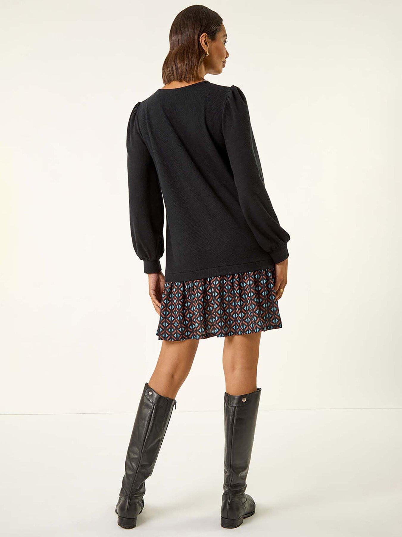 roman-geometric-mix-print-mini-dress-blackstillFront