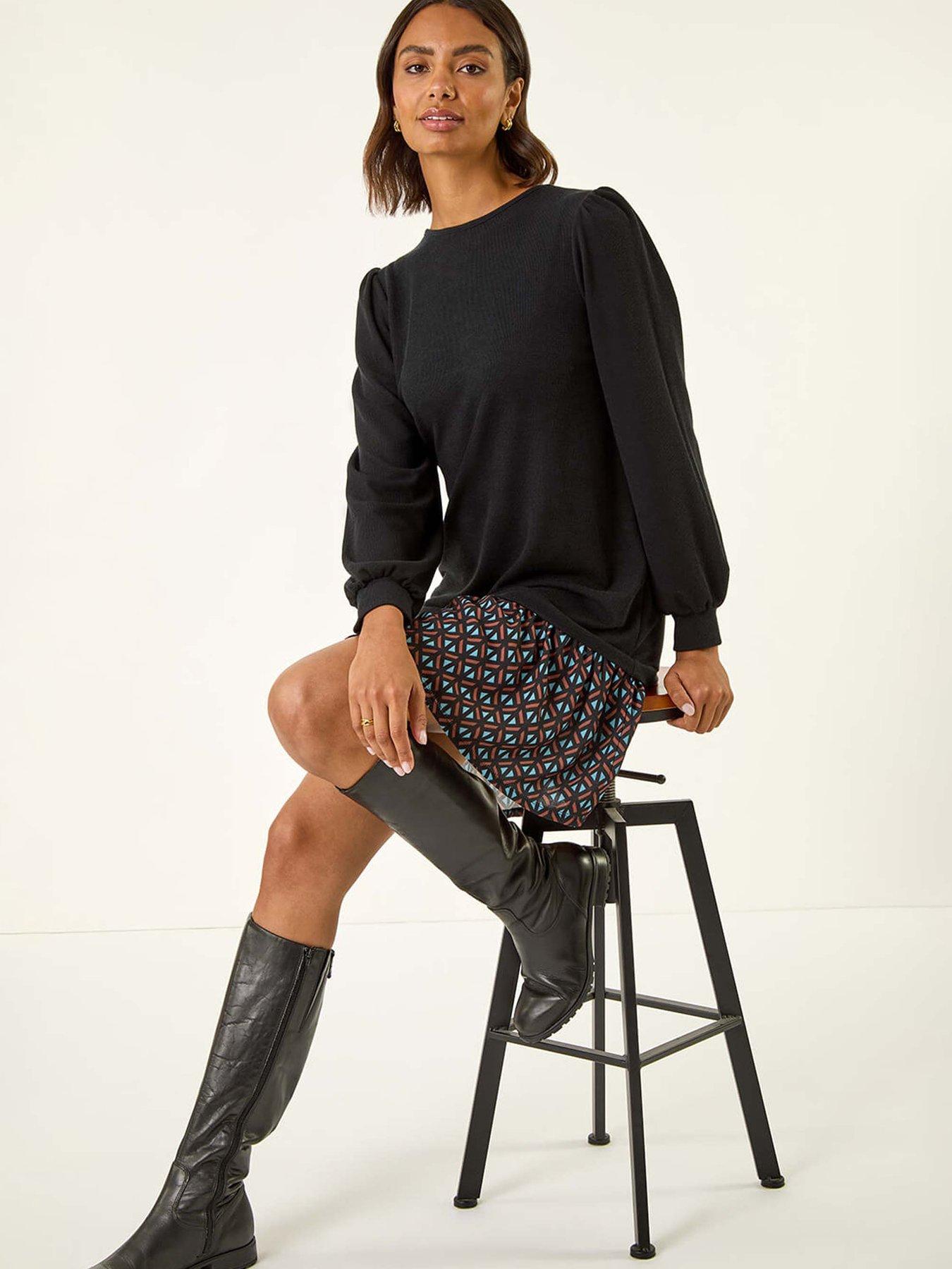 roman-geometric-mix-print-mini-dress-blackback