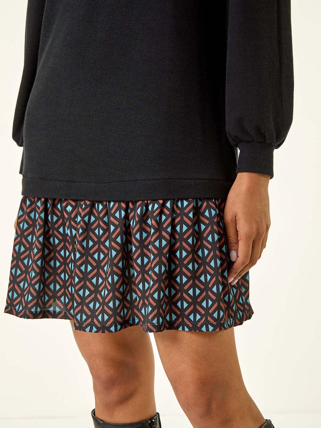 roman-geometric-mix-print-mini-dress-blackdetail