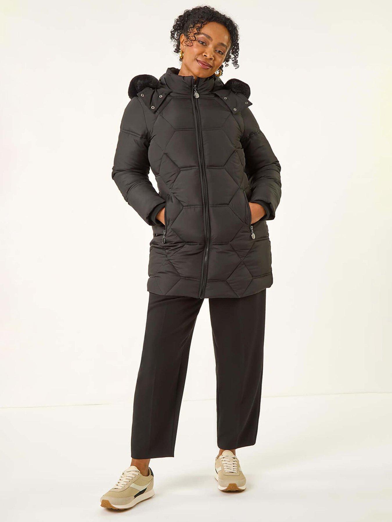 Roman Petite Hooded Quilted Puffer Coat - Black
