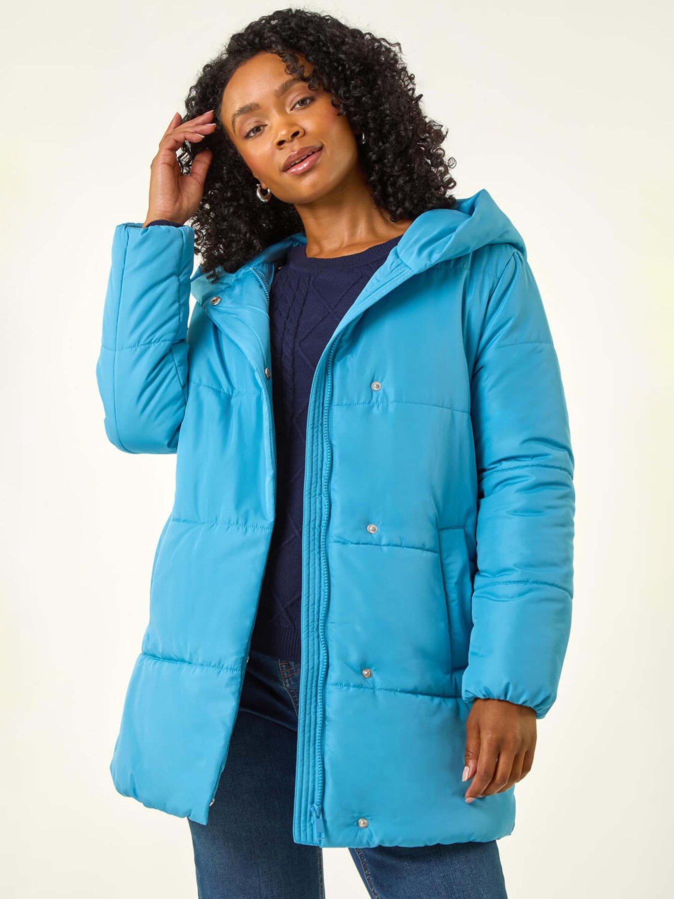 Roman Petite Hooded Quilted Puffer Coat - Blue
