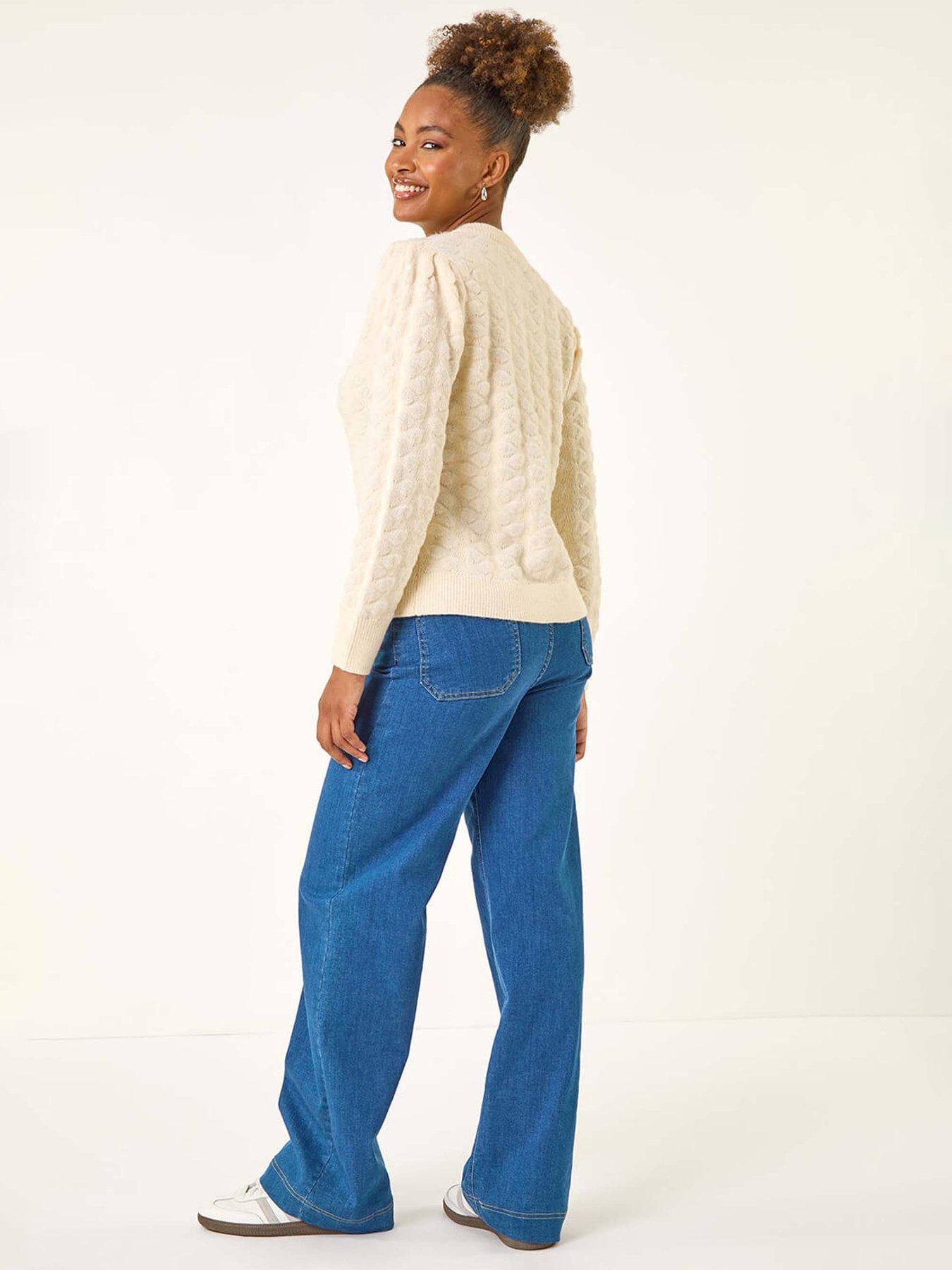 Image 2 of 5 of Roman Textured Buttoned Knit Cardigan - White