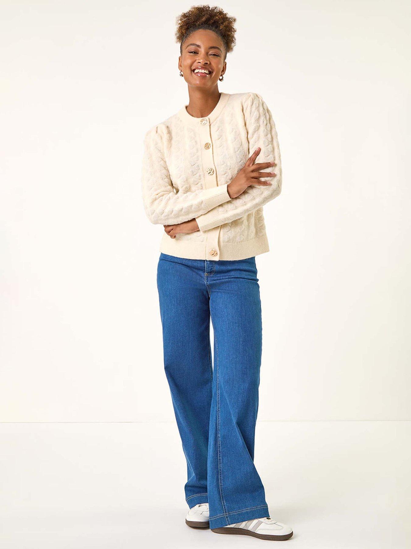Image 3 of 5 of Roman Textured Buttoned Knit Cardigan - White
