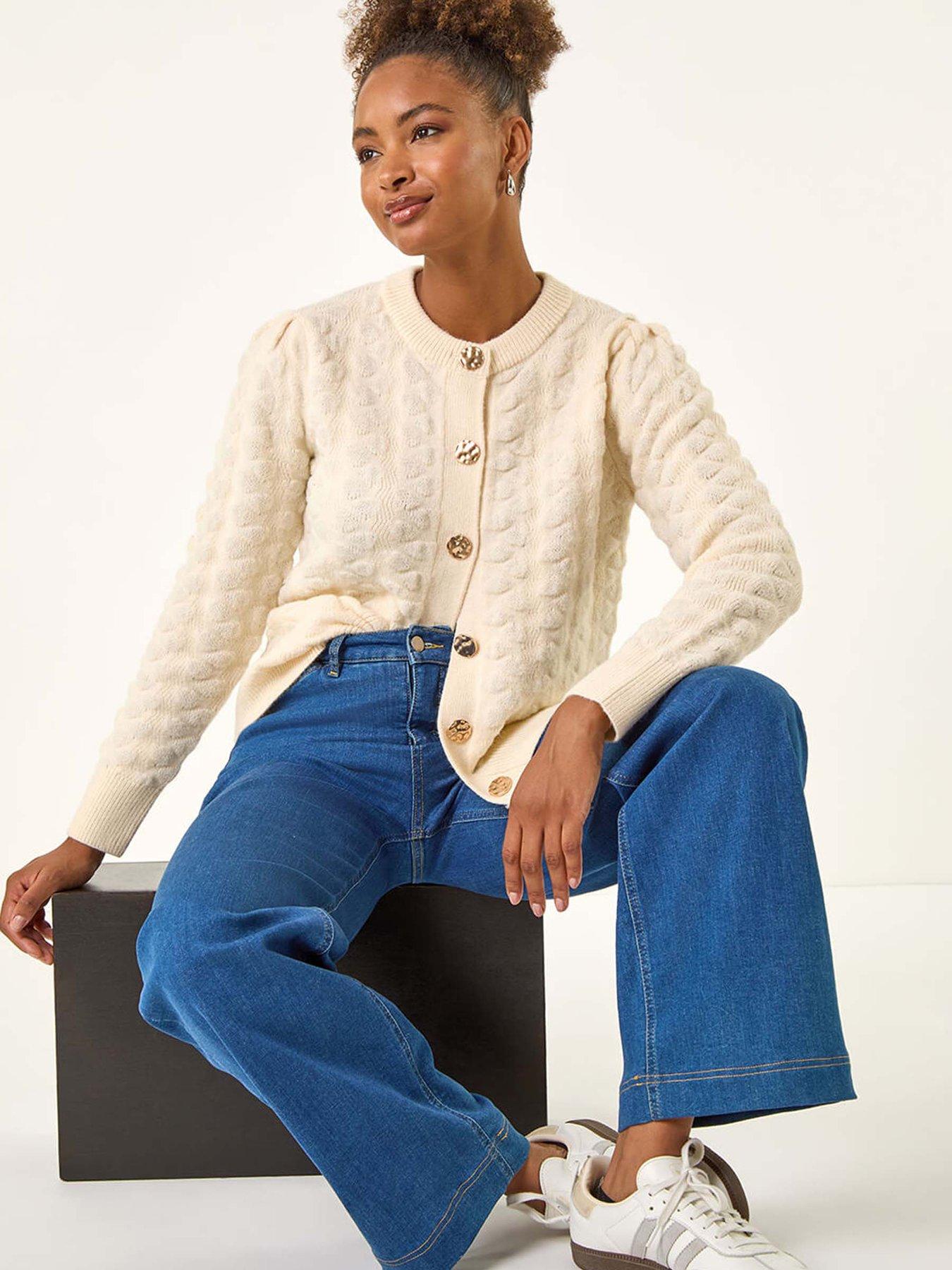 Image 4 of 5 of Roman Textured Buttoned Knit Cardigan - White
