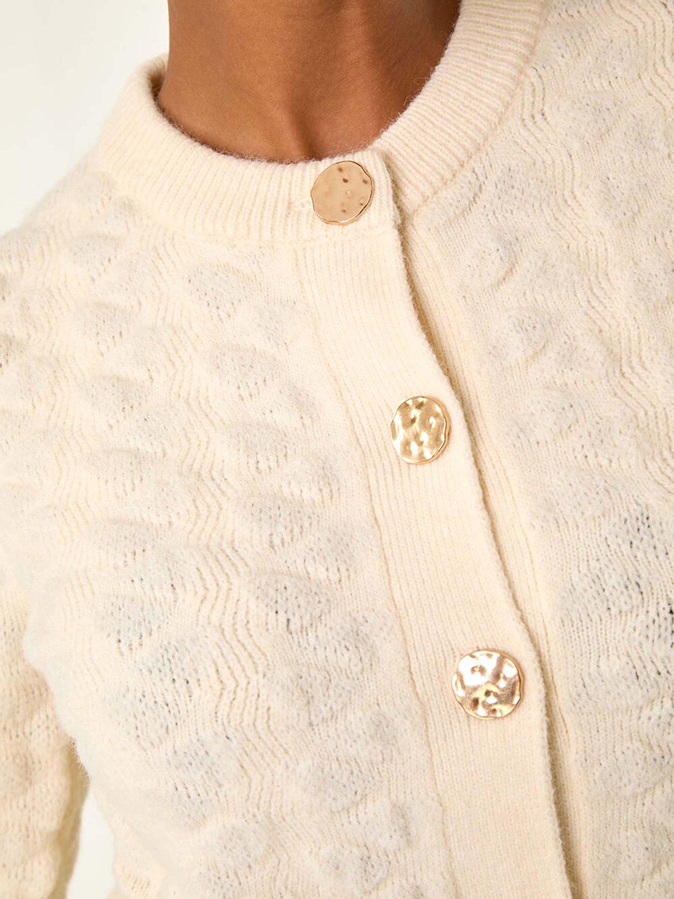 Image 5 of 5 of Roman Textured Buttoned Knit Cardigan - White