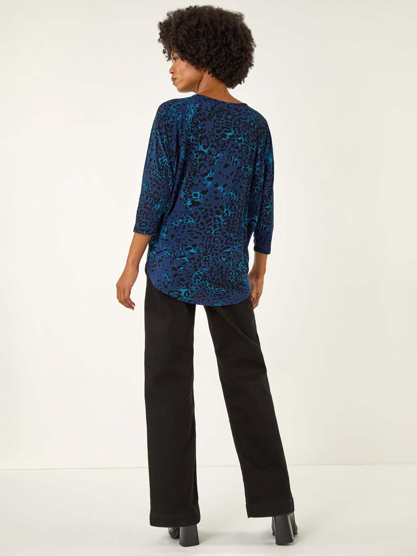 roman-animal-print-stretch-top-bluestillFront