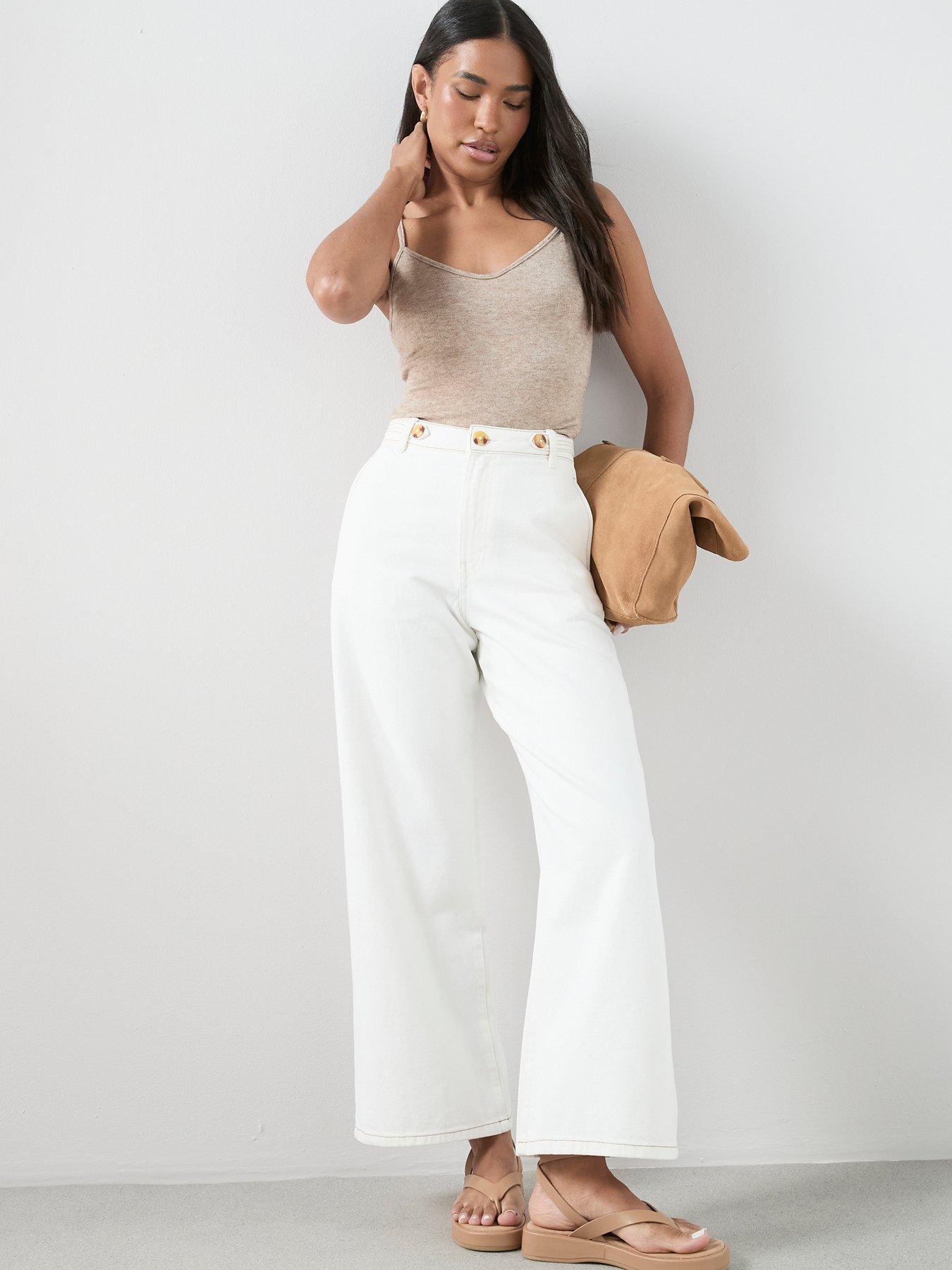 The Very Collection Contrast Stitch Ecru Wide Leg Jeans - Beige