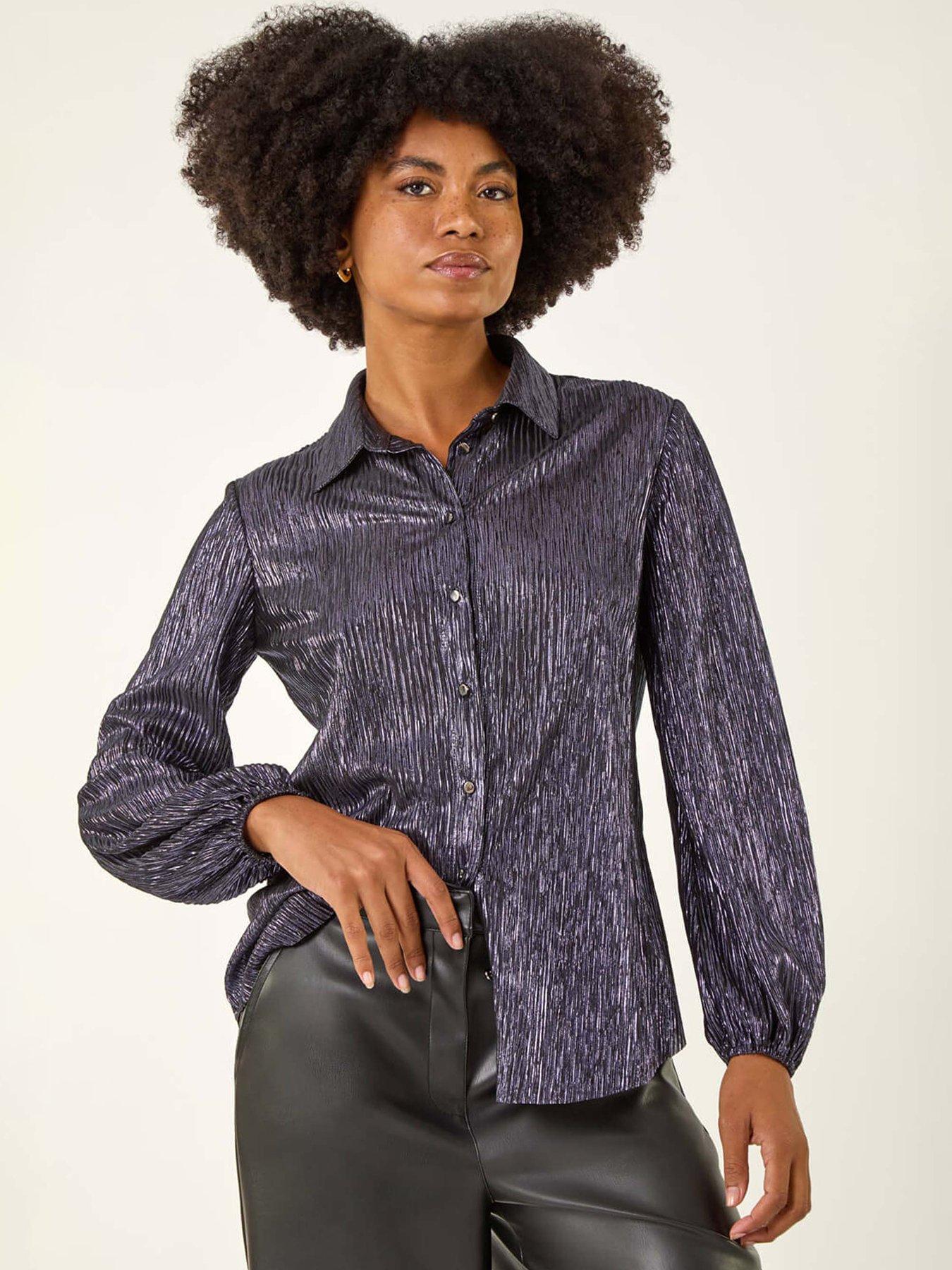 roman-foil-plisse-button-through-blouse-blue