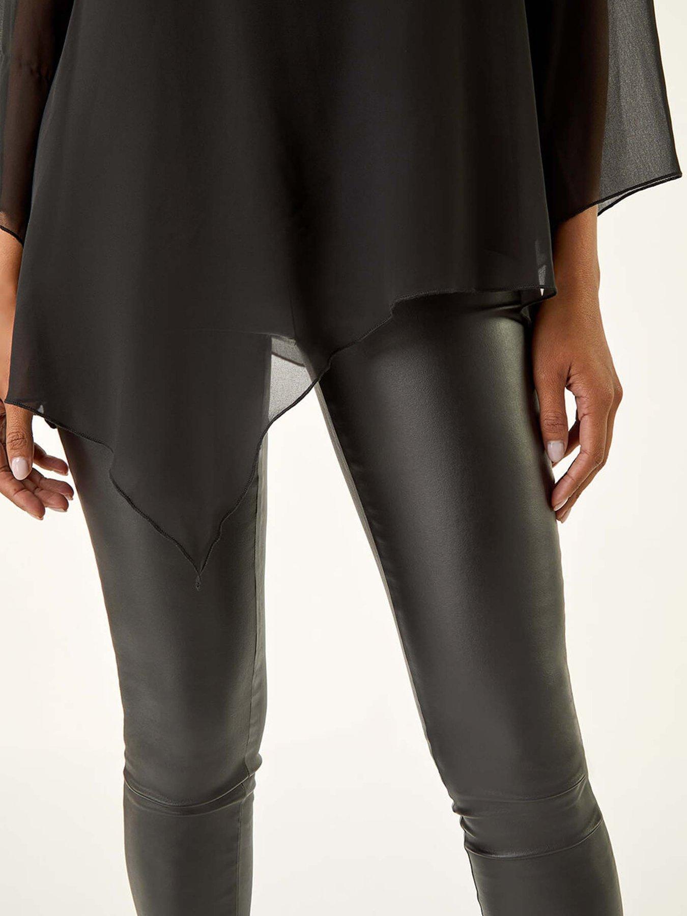 Image 5 of 5 of Roman Diamante Asymmetric Chiffon Top - Black