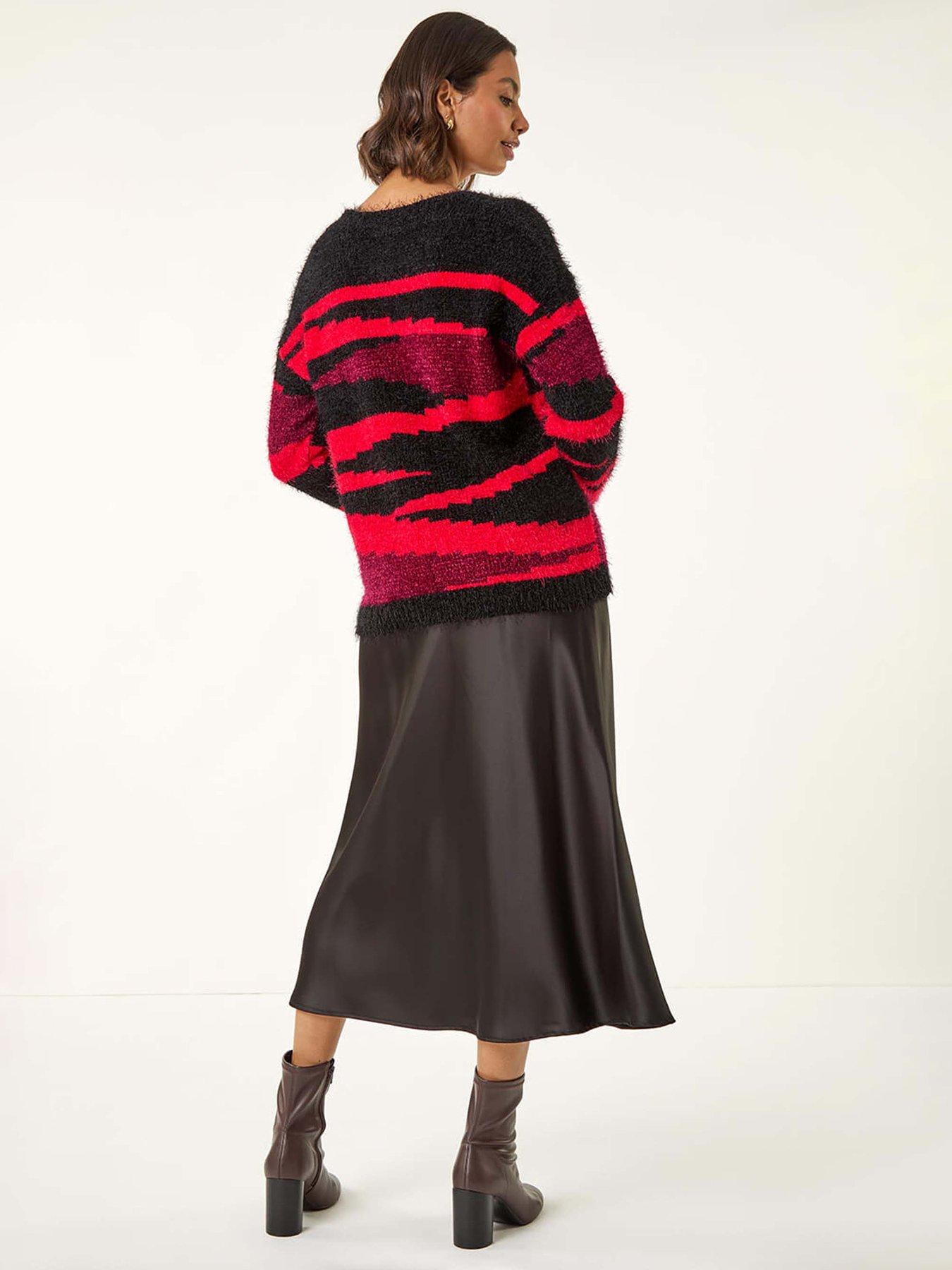 roman-fluffy-colour-block-knit-jumper-blackstillFront