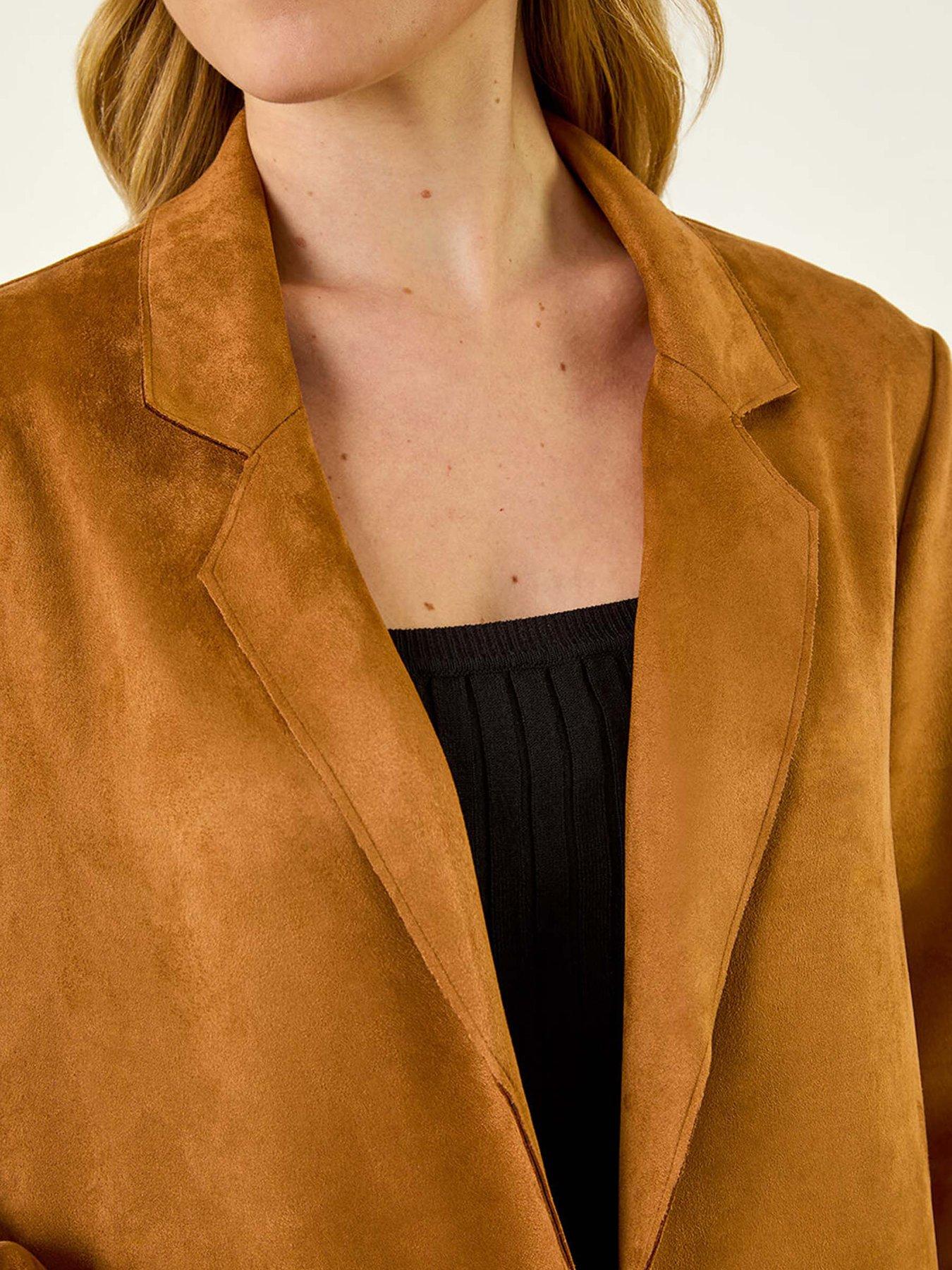 Image 5 of 5 of Roman Suedette Longline Thrown On Jacket - Brown