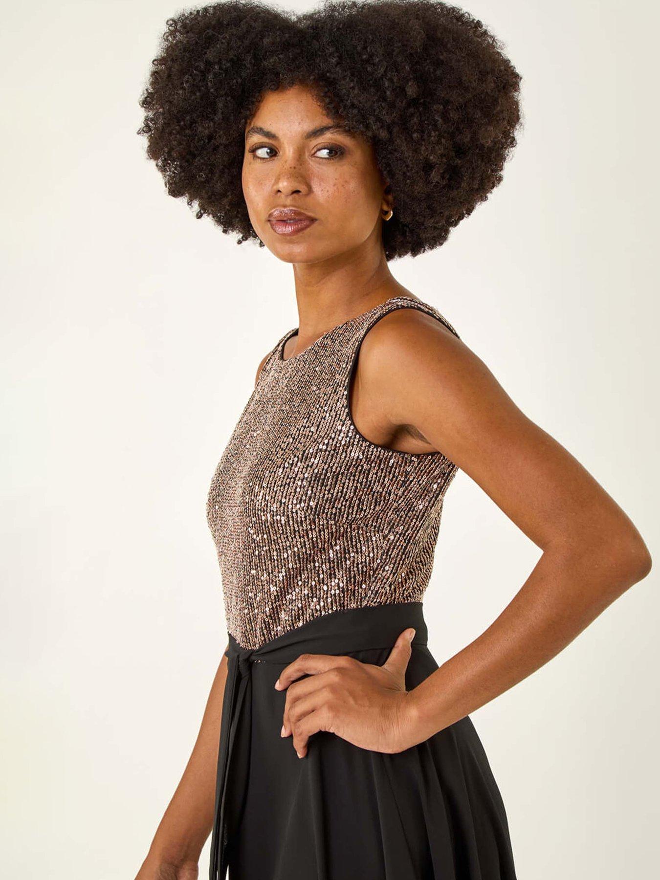 roman-sequin-bodice-belted-chiffon-dress-goldoutfit