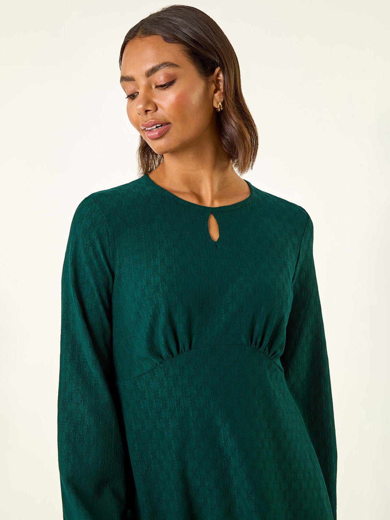 roman-textured-spot-keyhole-dress-blueoutfit