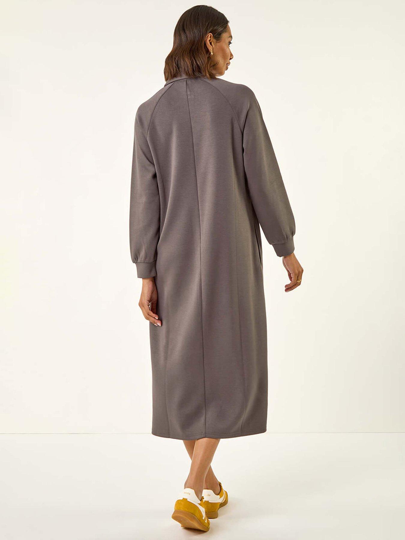 Image 2 of 5 of Roman Buttoned Collar Midi Dress - Grey