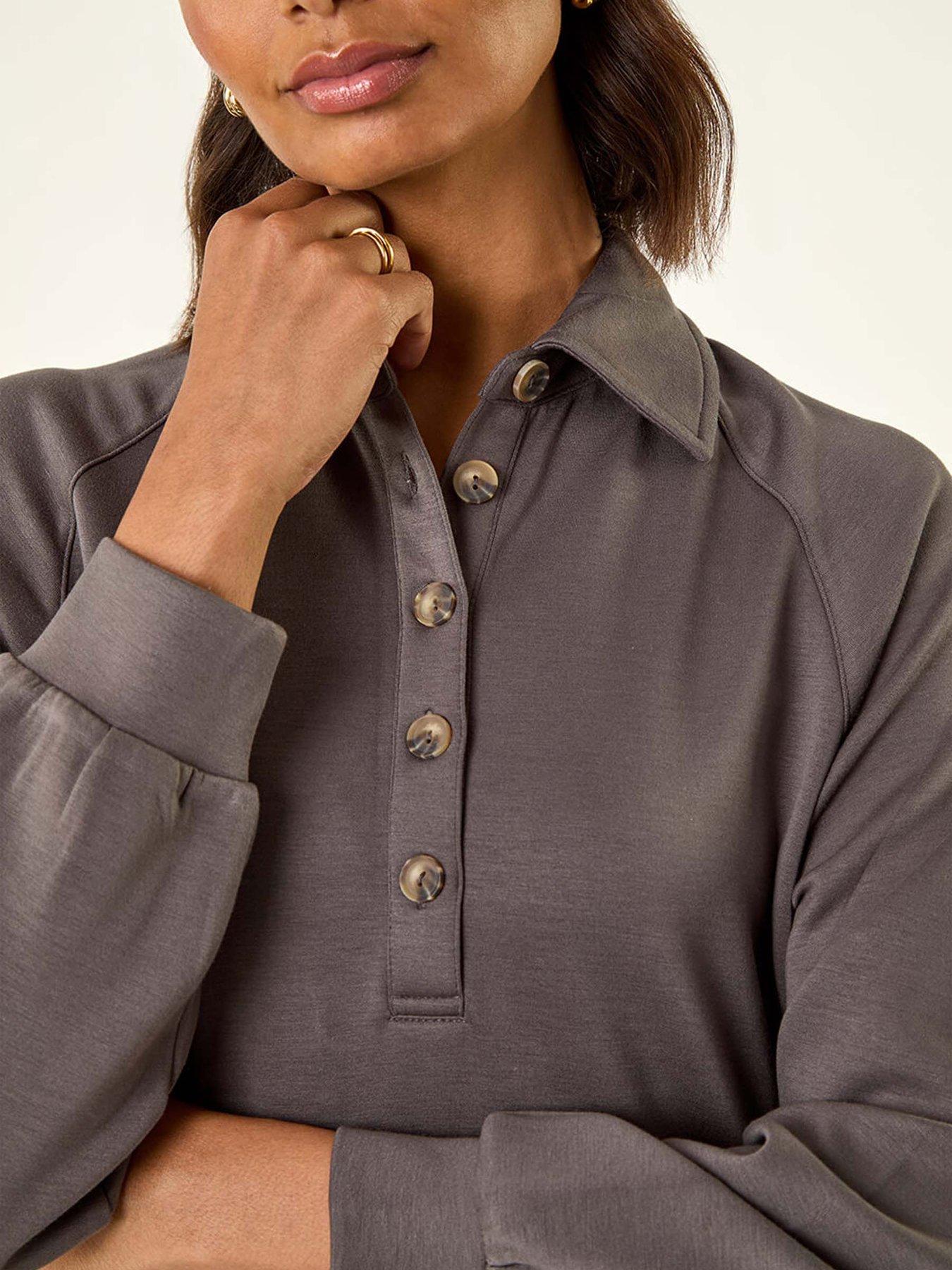 Image 5 of 5 of Roman Buttoned Collar Midi Dress - Grey