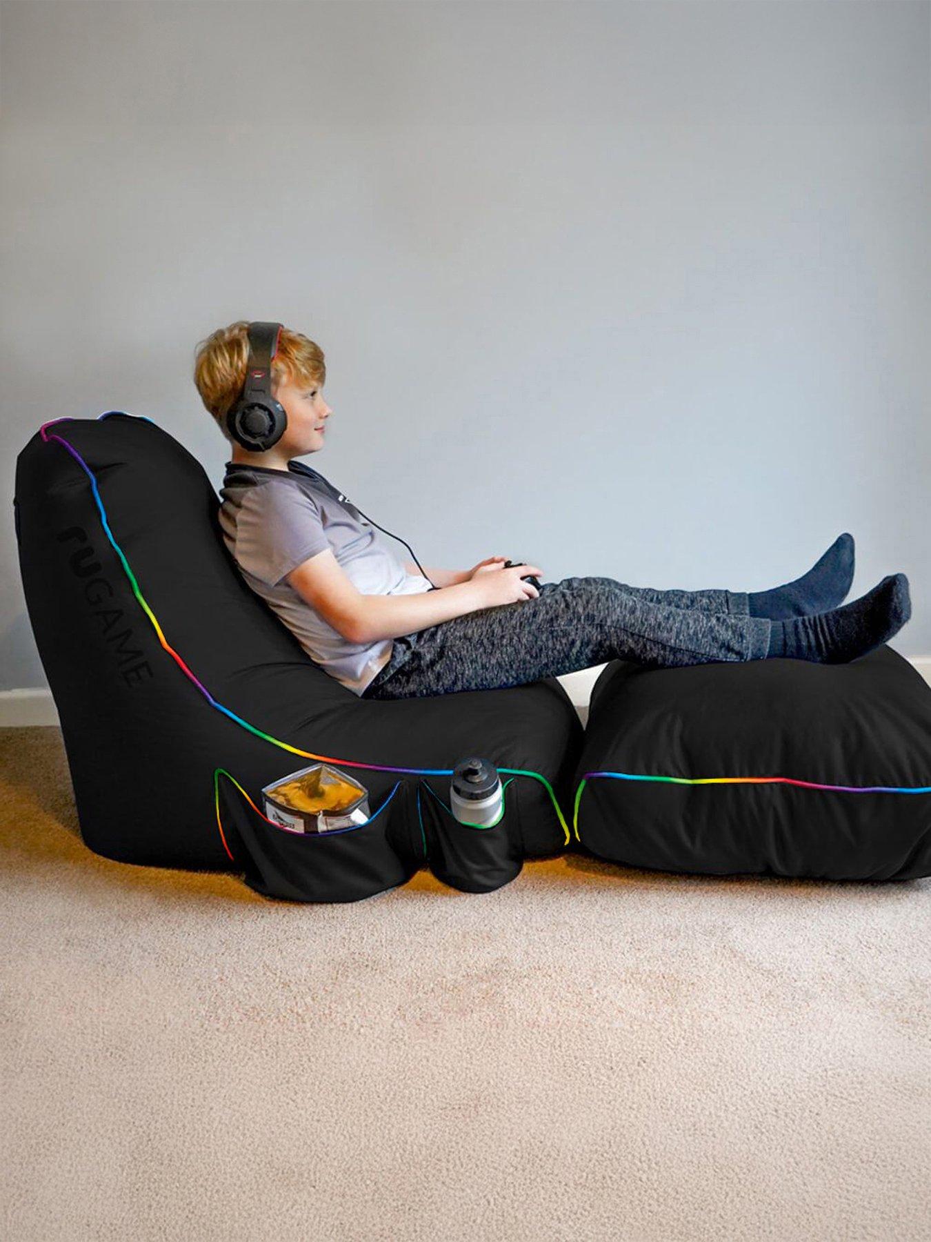 Image 1 of 7 of rucomfy Black Rugame Kids Gamer Bean Bag Chair- Led