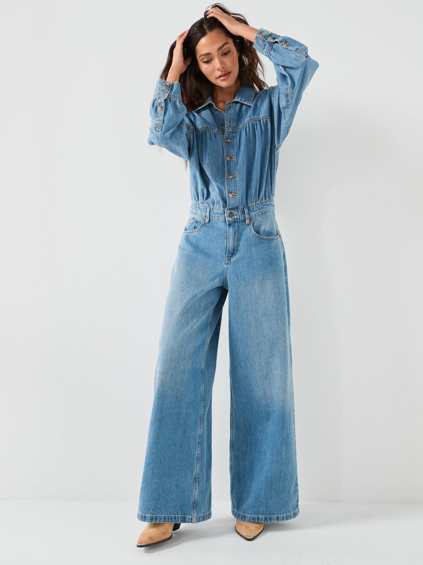 Image 3 of 6 of FREE PEOPLE Carpe Diem One Piece Denim Jumpsuit - Blue