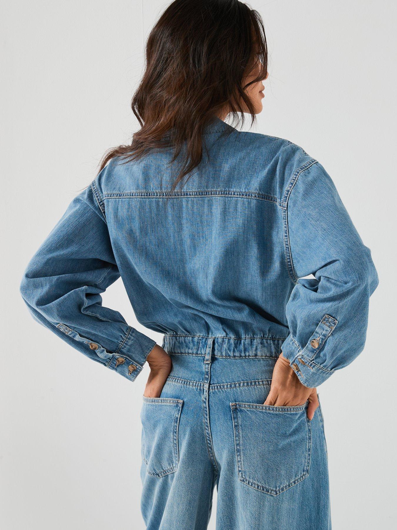 Image 4 of 6 of FREE PEOPLE Carpe Diem One Piece Denim Jumpsuit - Blue