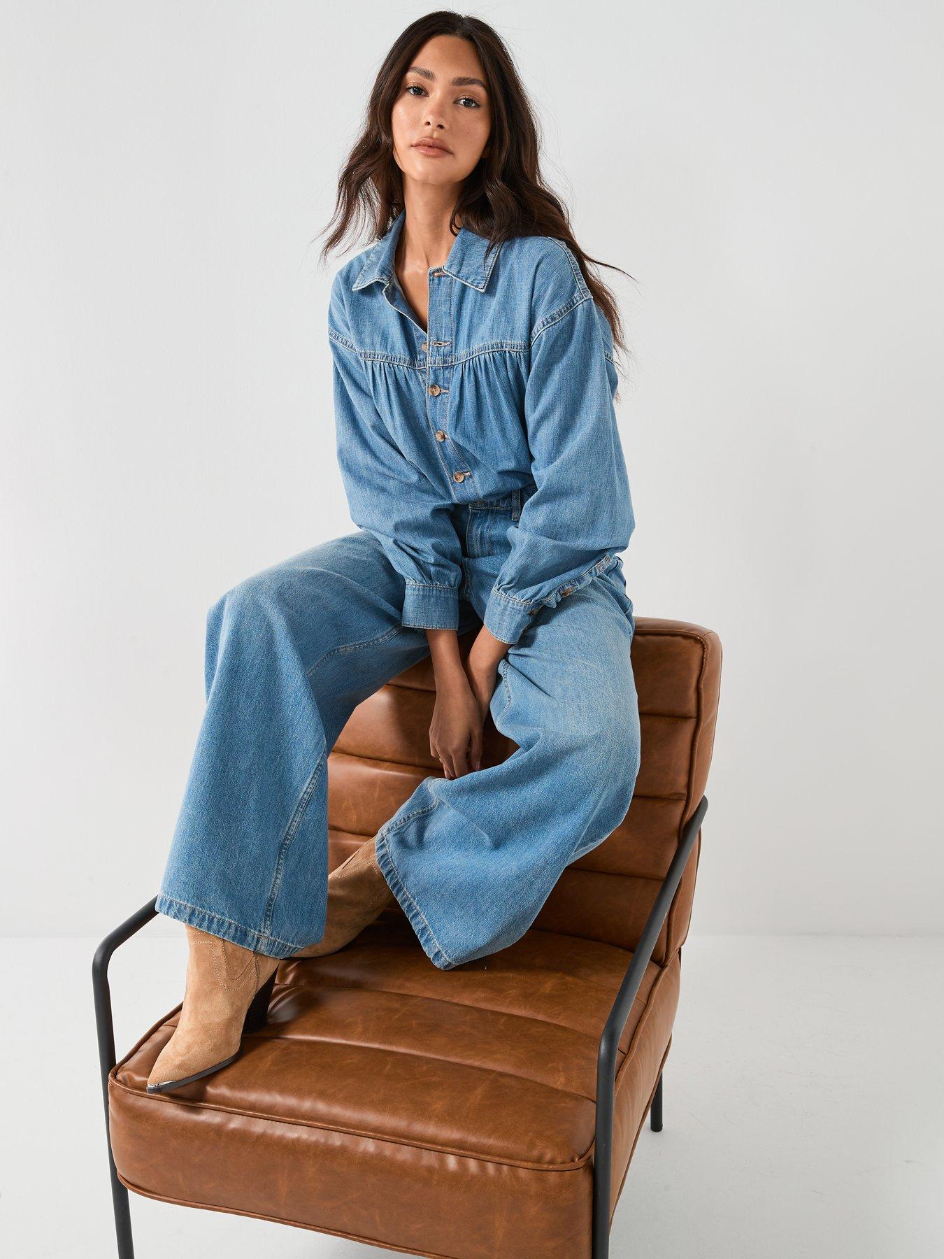 Image 5 of 6 of FREE PEOPLE Carpe Diem One Piece Denim Jumpsuit - Blue