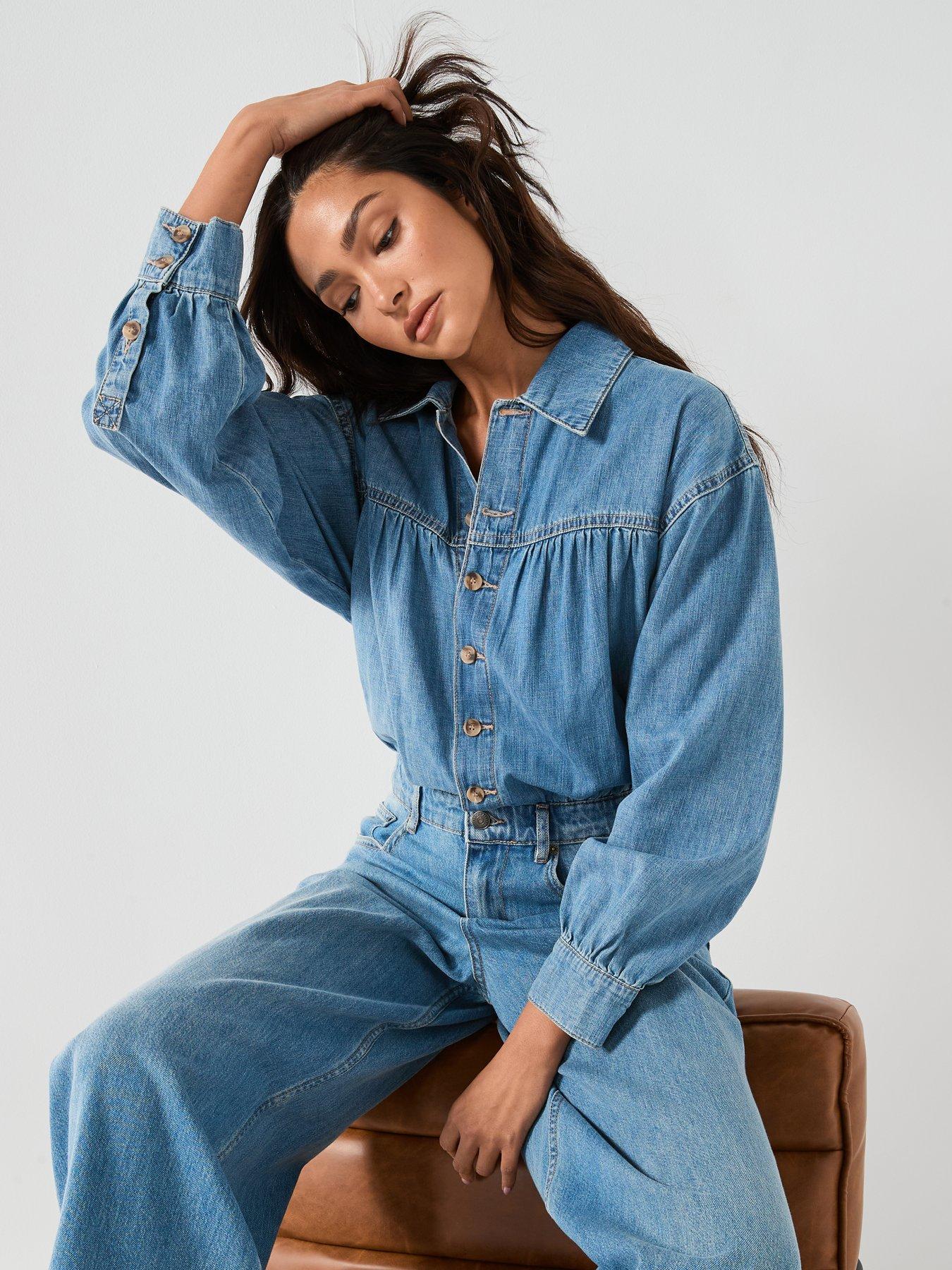 Image 6 of 6 of FREE PEOPLE Carpe Diem One Piece Denim Jumpsuit - Blue