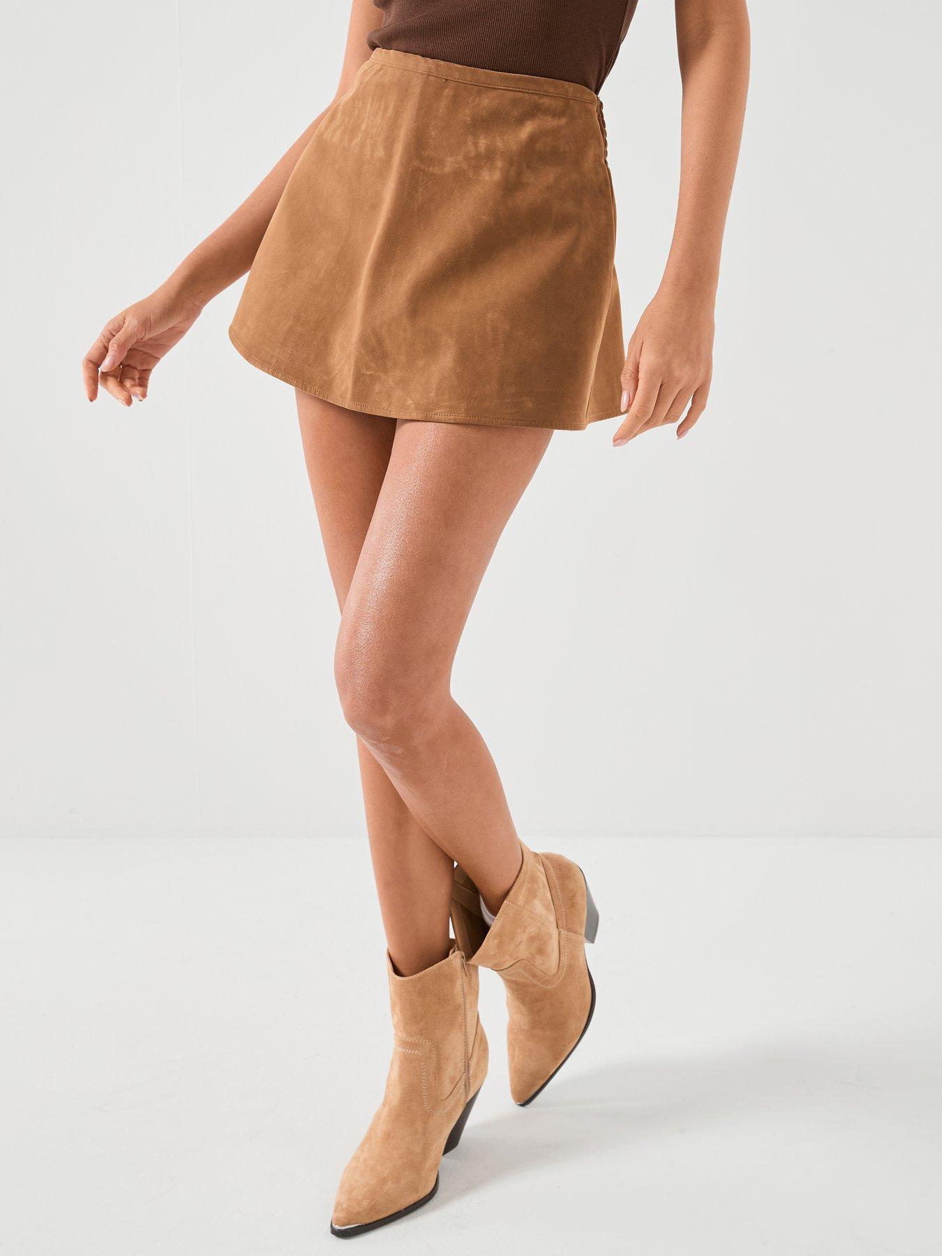 FREE PEOPLE Paradise Found Faux Suede Skort - Brown