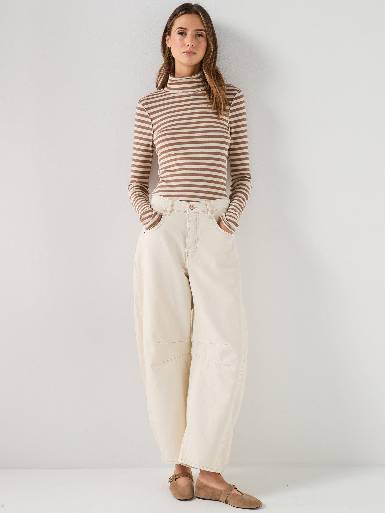 FREE PEOPLE Good Luck Mid Rise Barrel Leg Jeans - Cream