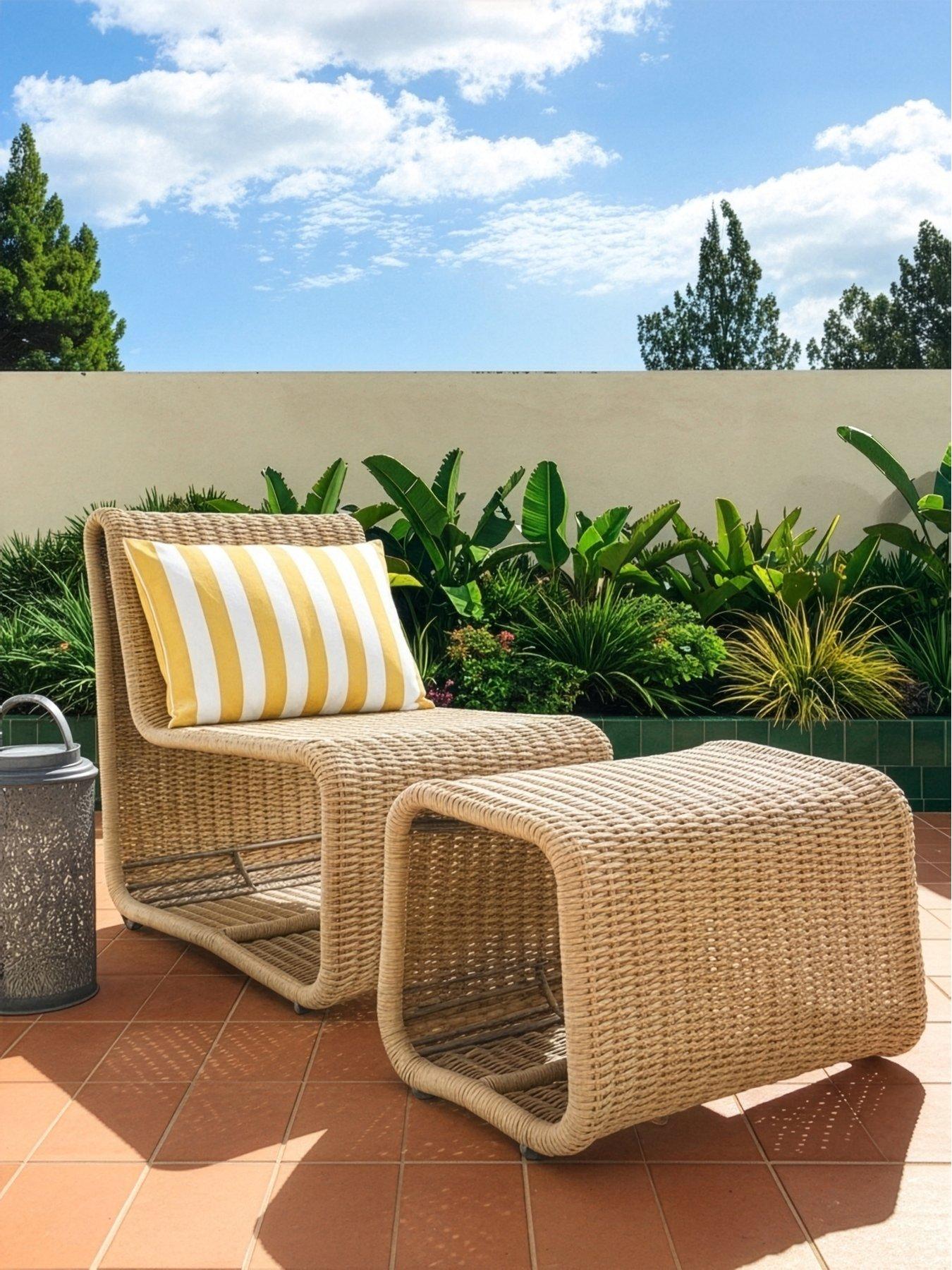 Image 1 of 6 of The Very Collection Garda Rattan Relaxer Chair And Footstool