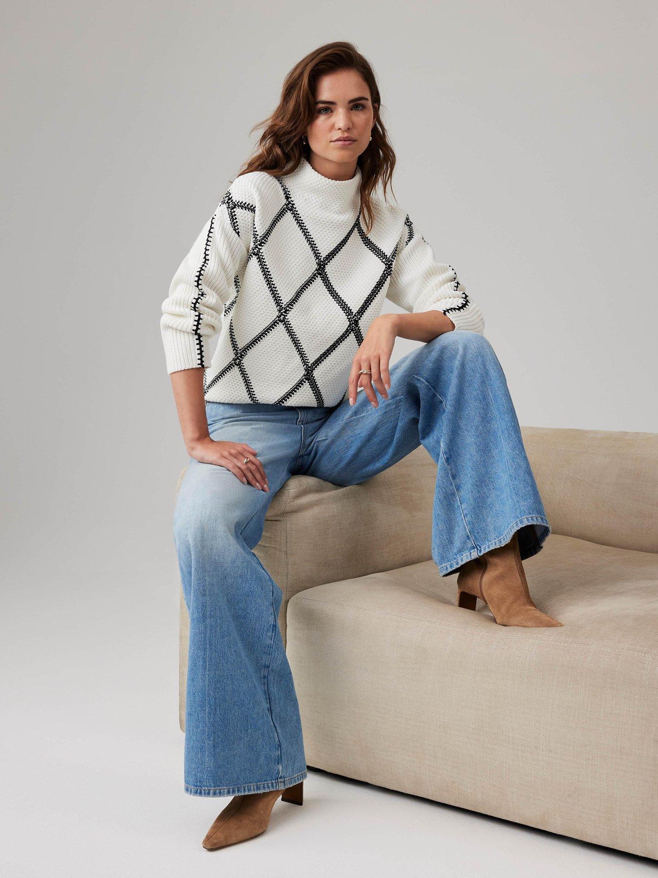 Mint Velvet Cream Diamond Stitch Jumper - White