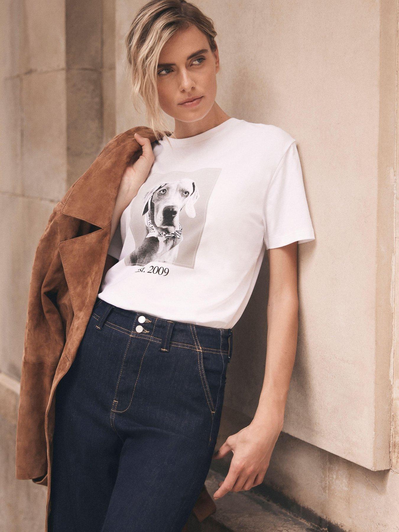 Mint Velvet Ivory Dog Graphic T-Shirt - White