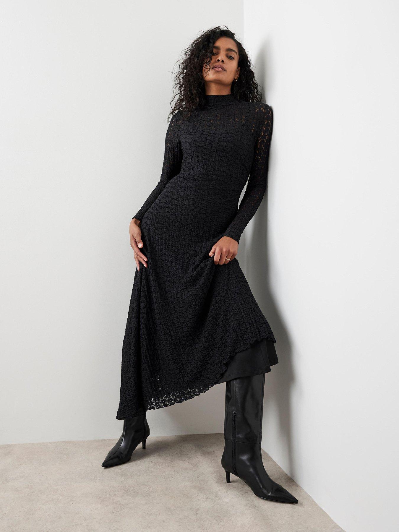 Mint Velvet Lace Asymmetric Dress - Black