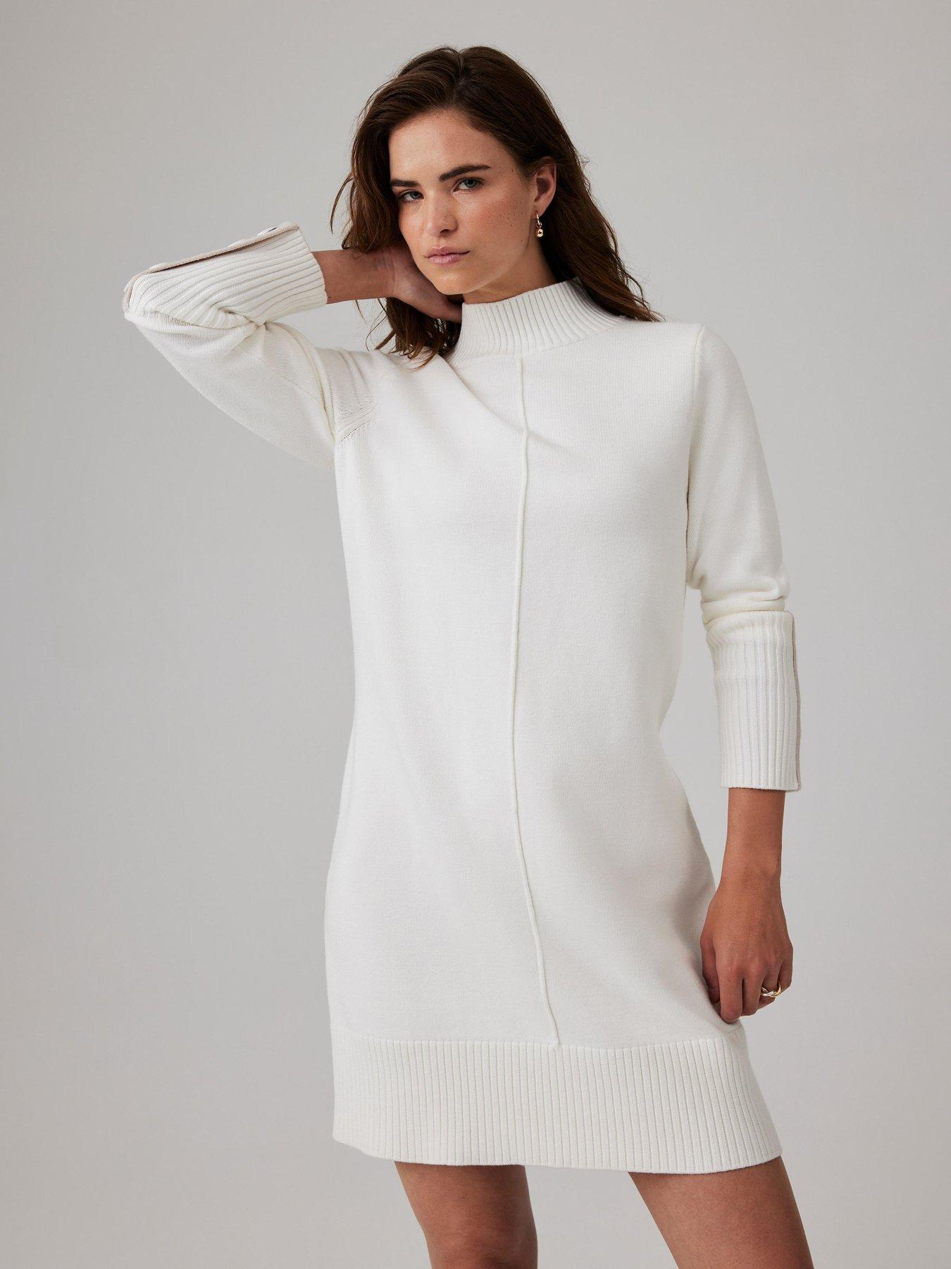 Mint Velvet Ivory Knit Contrast Cuff Dress - White