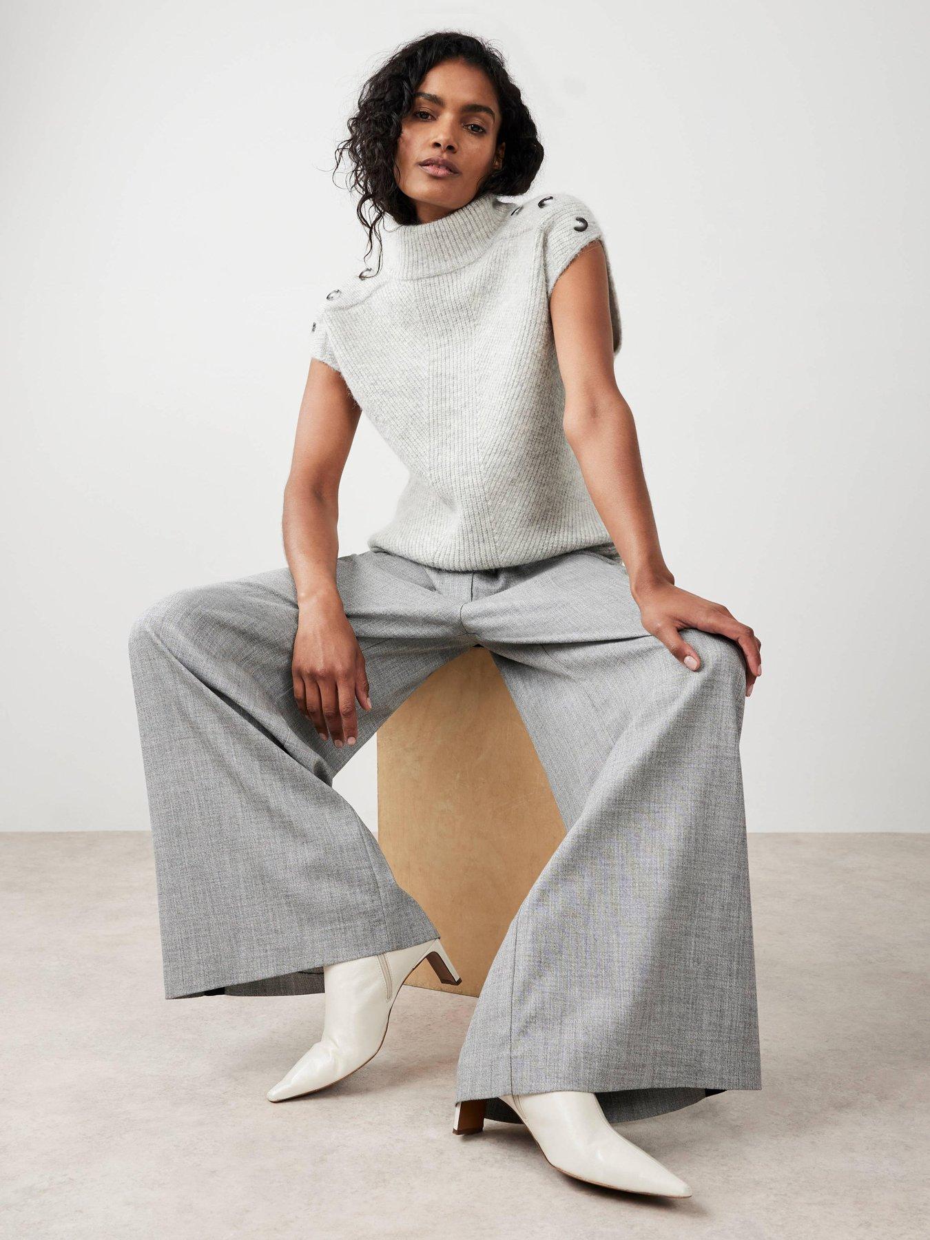 Mint Velvet Silver Button Wool Top - Grey