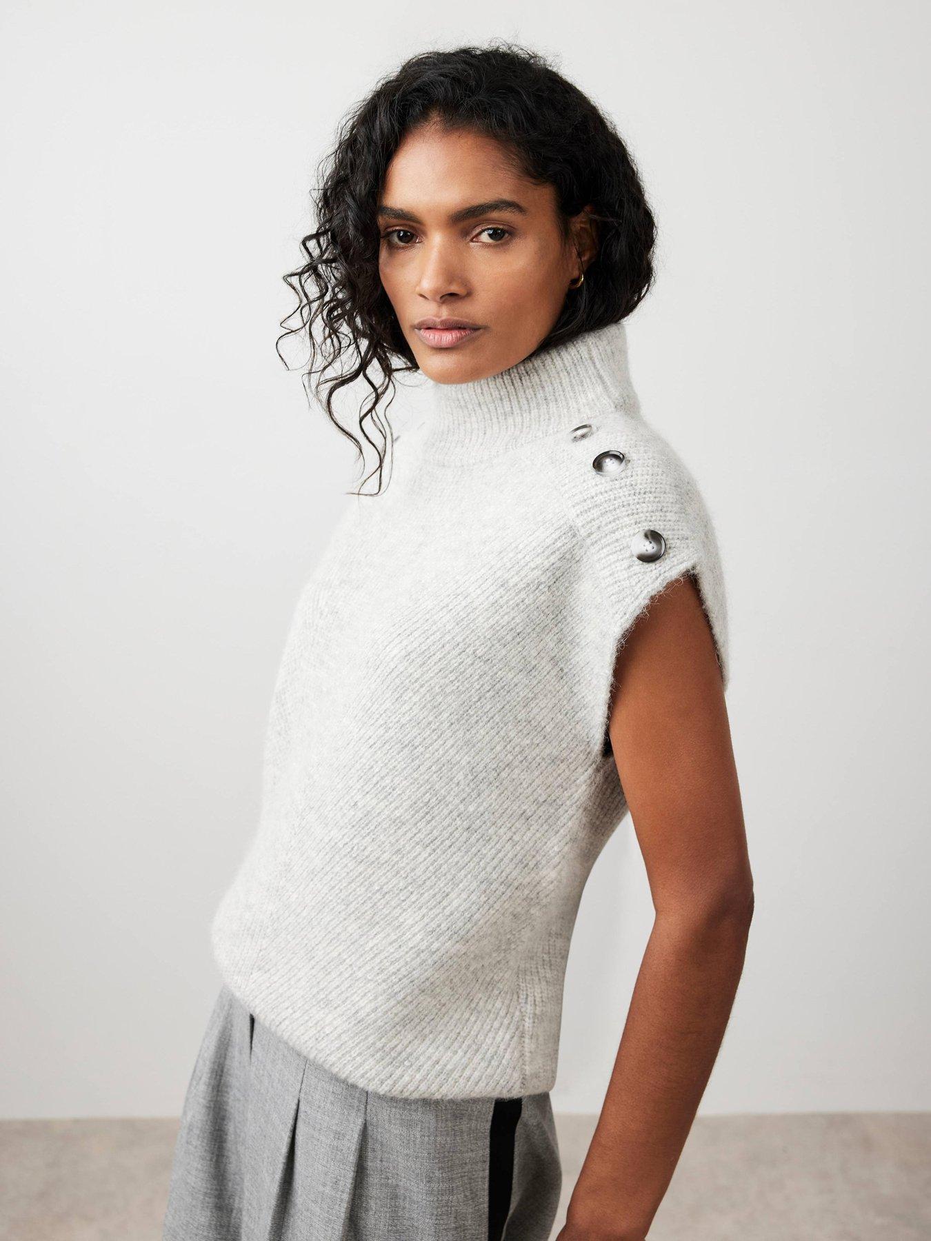 Image 2 of 6 of Mint Velvet Silver Button Sleeveless Jumper - Grey