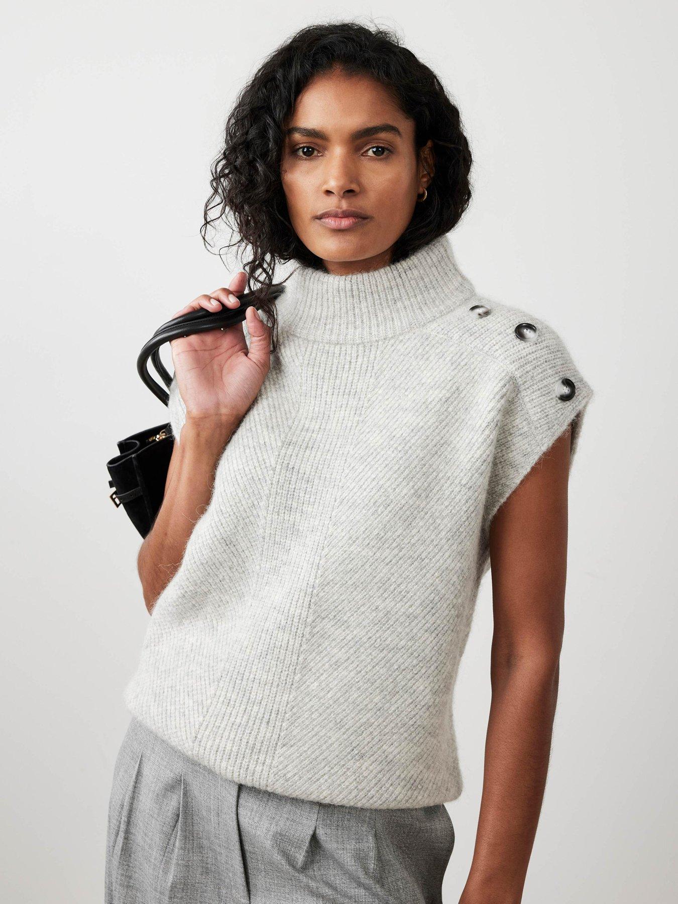 Image 3 of 6 of Mint Velvet Silver Button Sleeveless Jumper - Grey