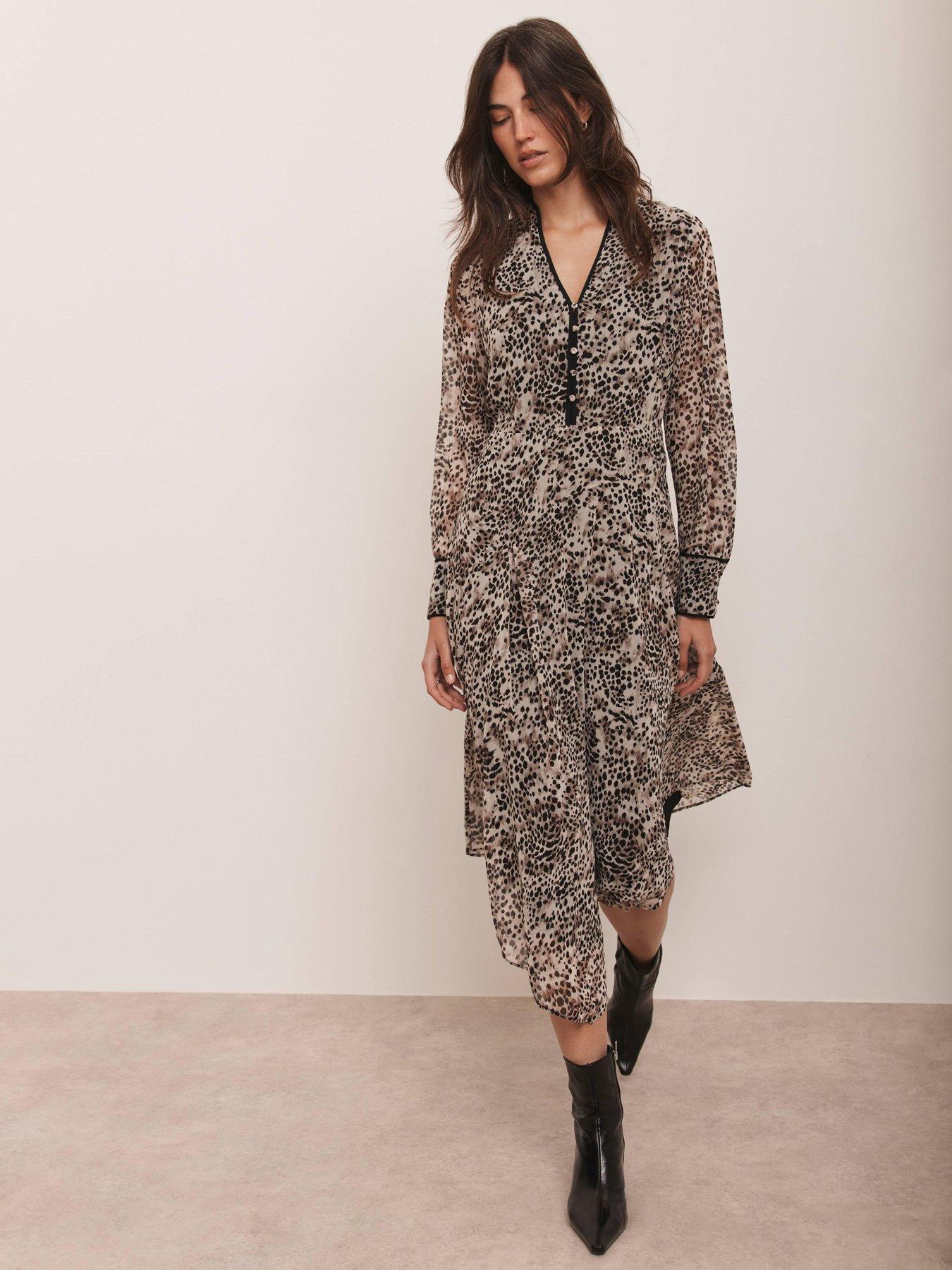 Mint Velvet Animal Print Asymmetric Dress - Brown