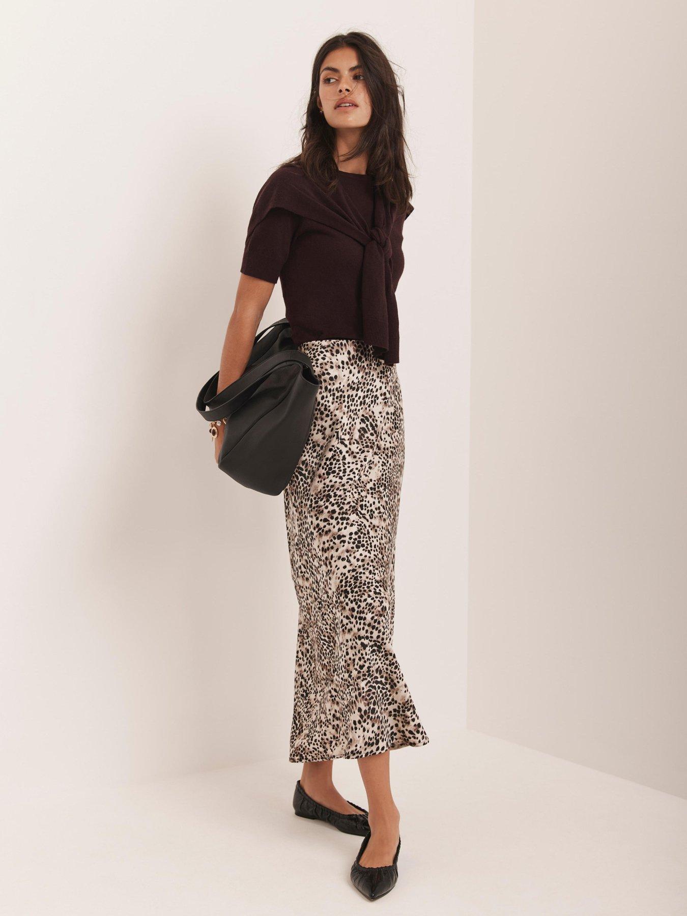 Image 2 of 6 of Mint Velvet Animal Print Slip Skirt - Beige