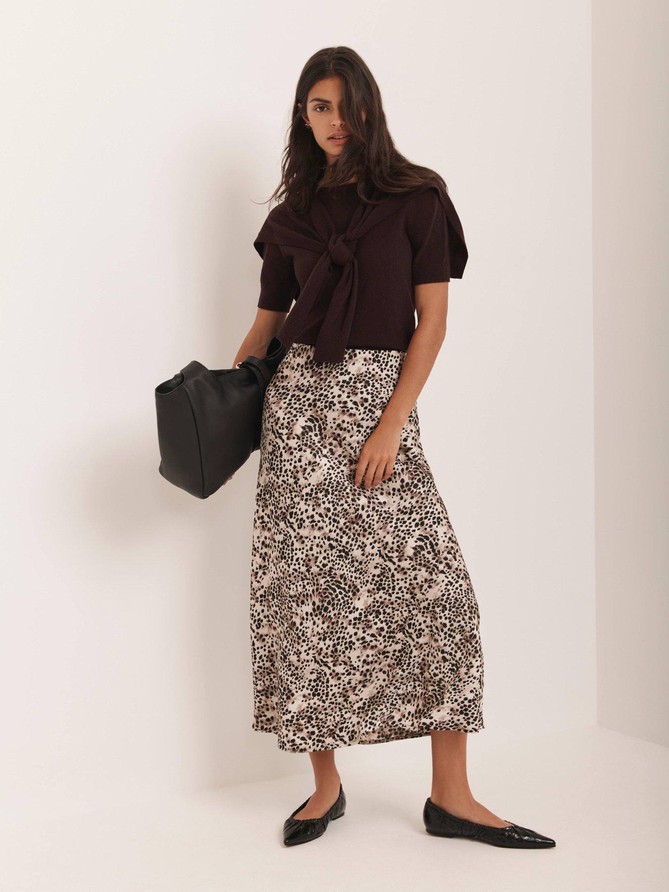 Image 3 of 6 of Mint Velvet Animal Print Slip Skirt - Beige