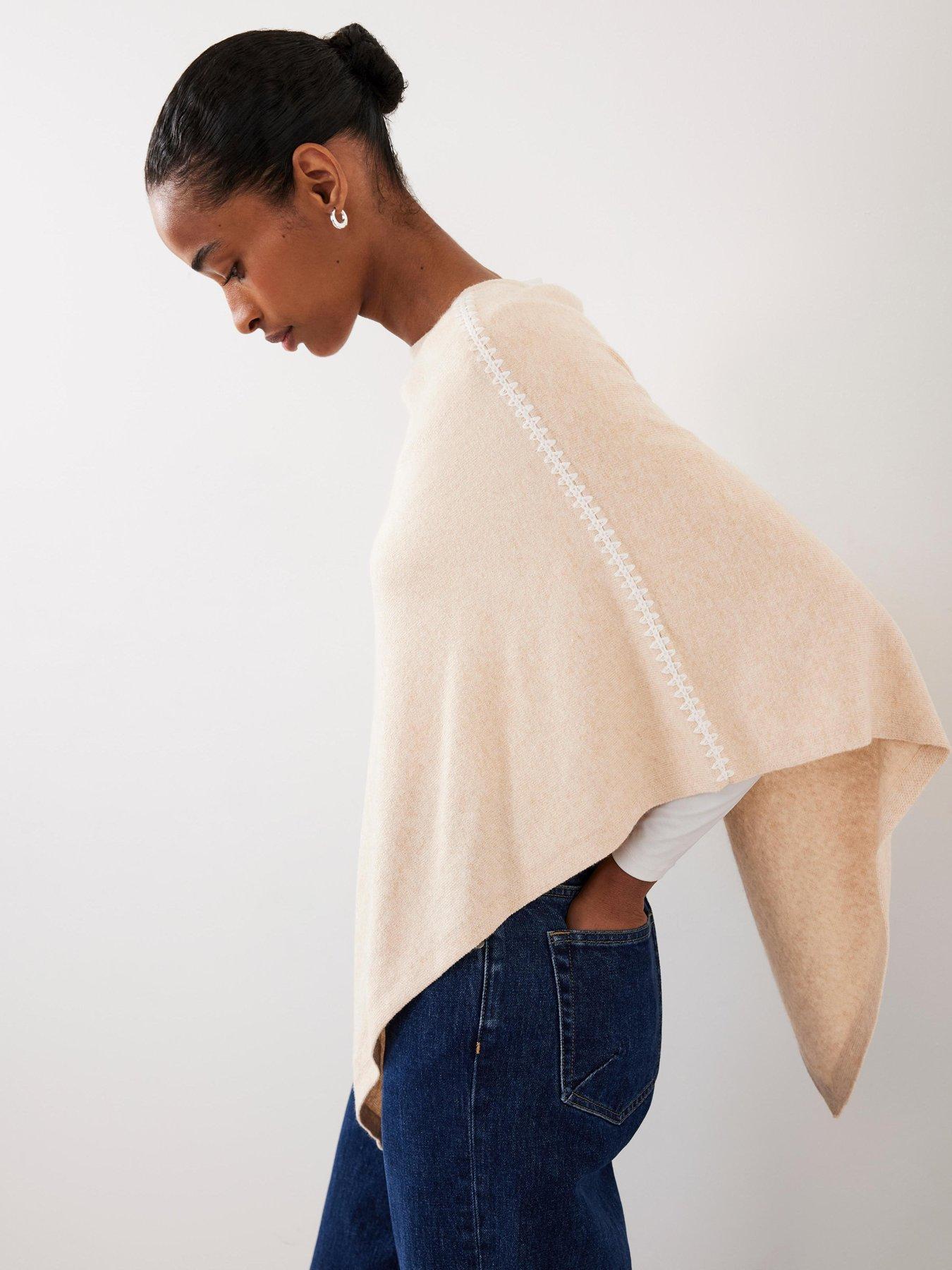 Image 1 of 6 of Mint Velvet Neutral Whipstitch Poncho - Beige