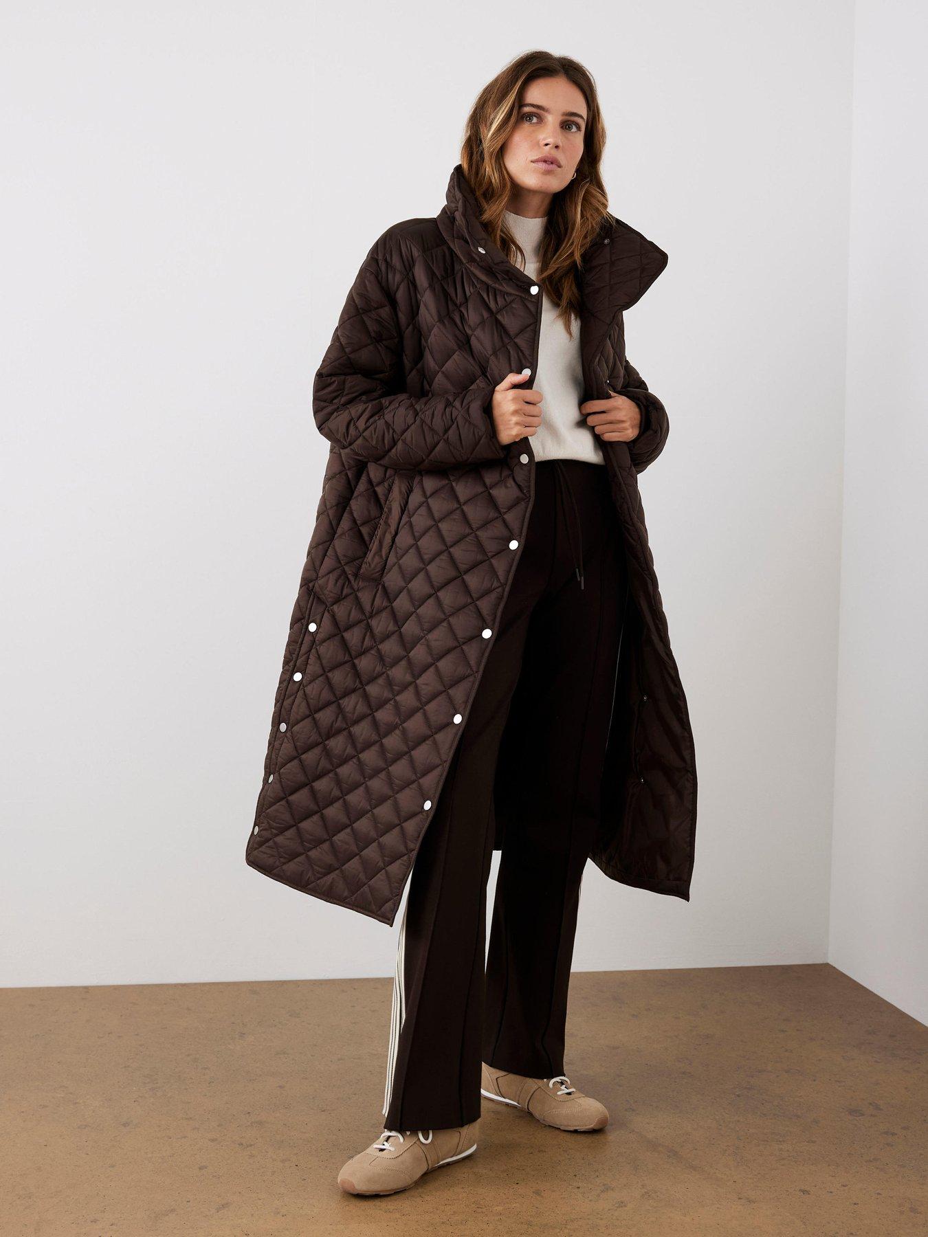 Mint Velvet Funnel Neck Coat - Brown
