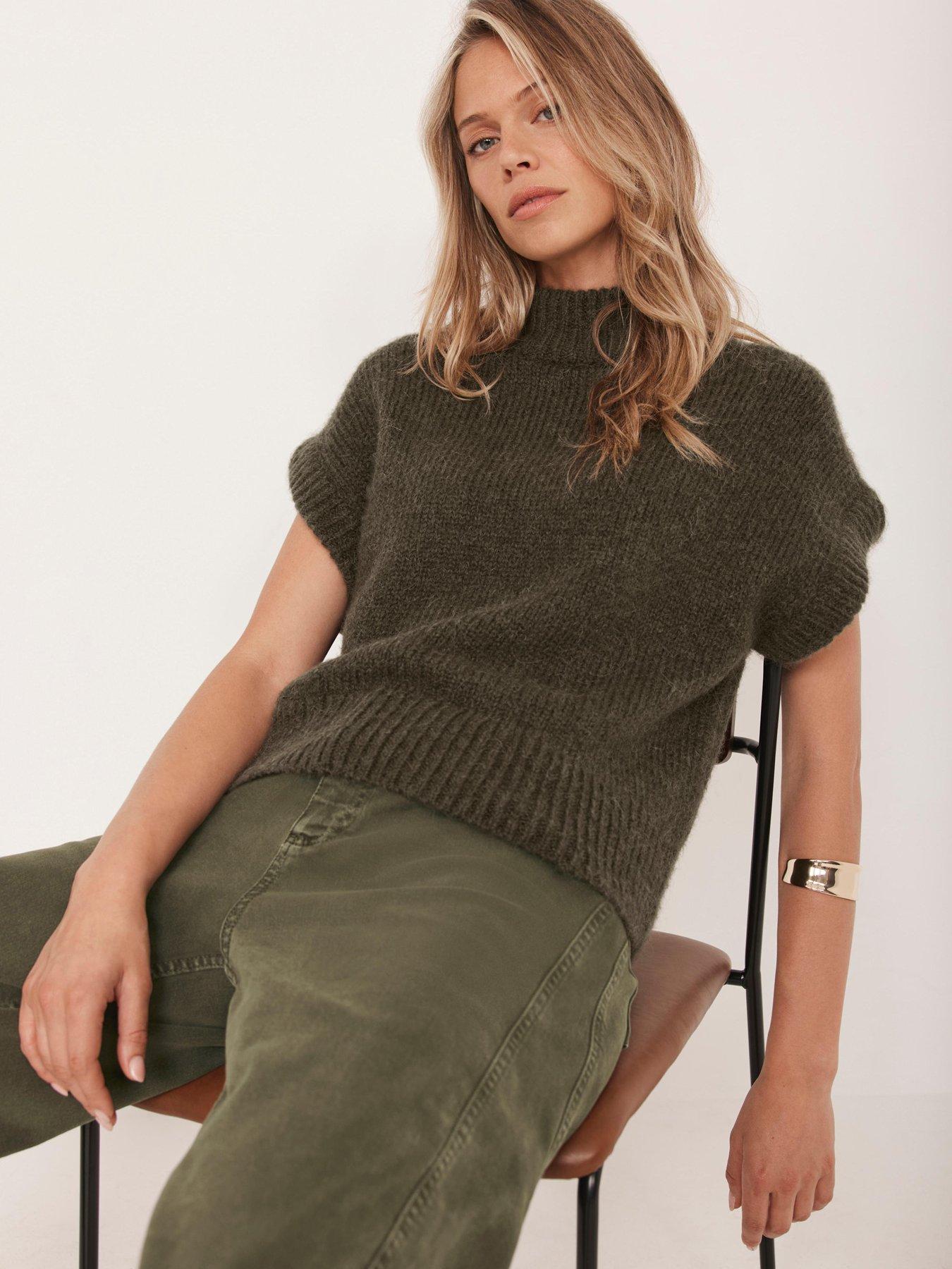 Image 1 of 6 of Mint Velvet Wool Blend Knit Top - Khaki Green