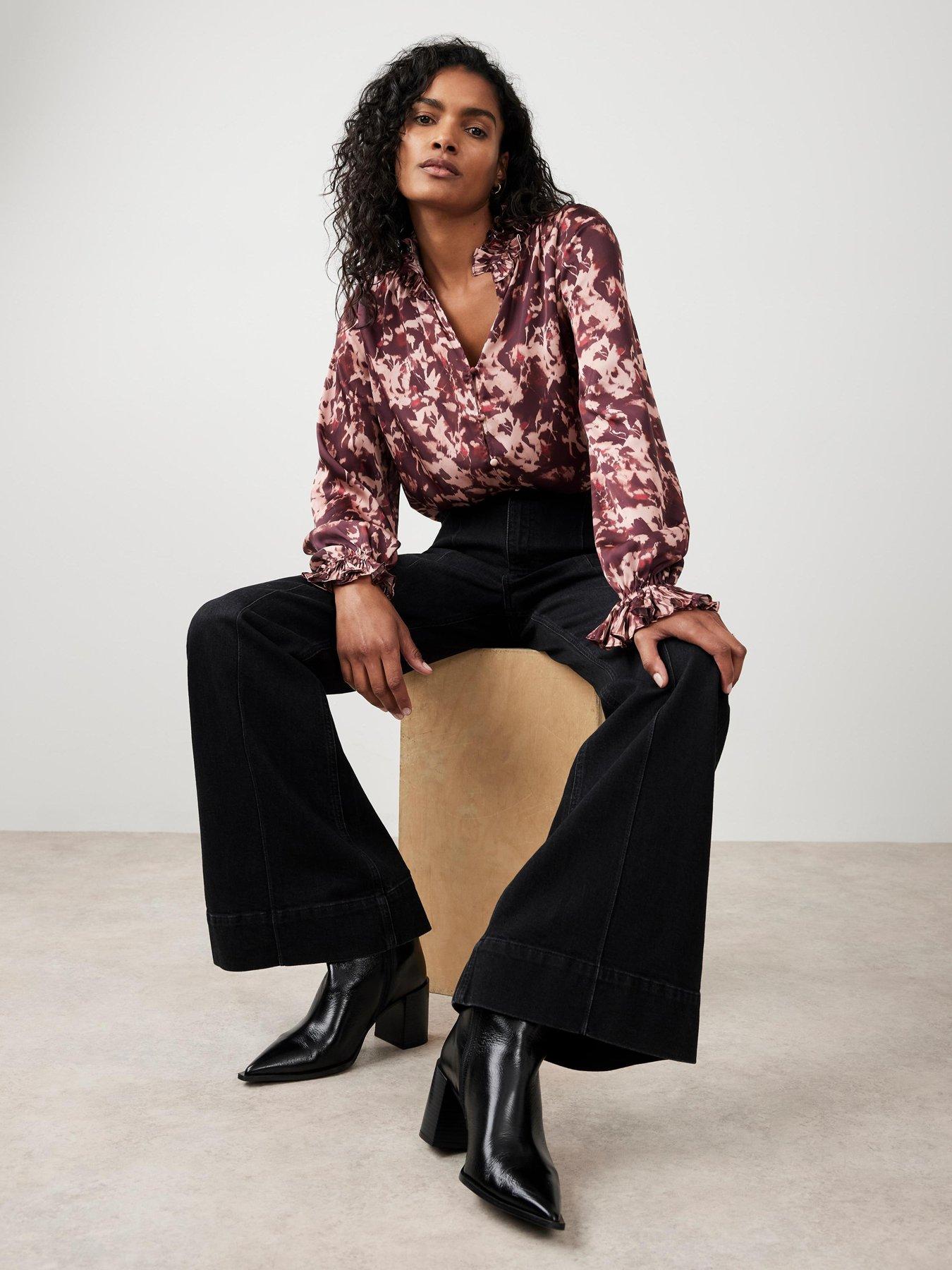 Image 1 of 6 of Mint Velvet Abstract Print Pleat Blouse - Red
