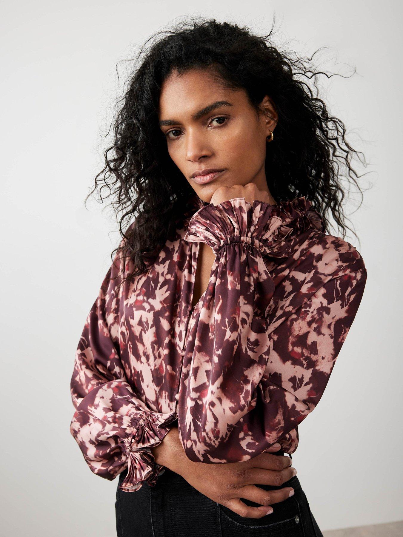 Image 2 of 6 of Mint Velvet Abstract Print Pleat Blouse - Red