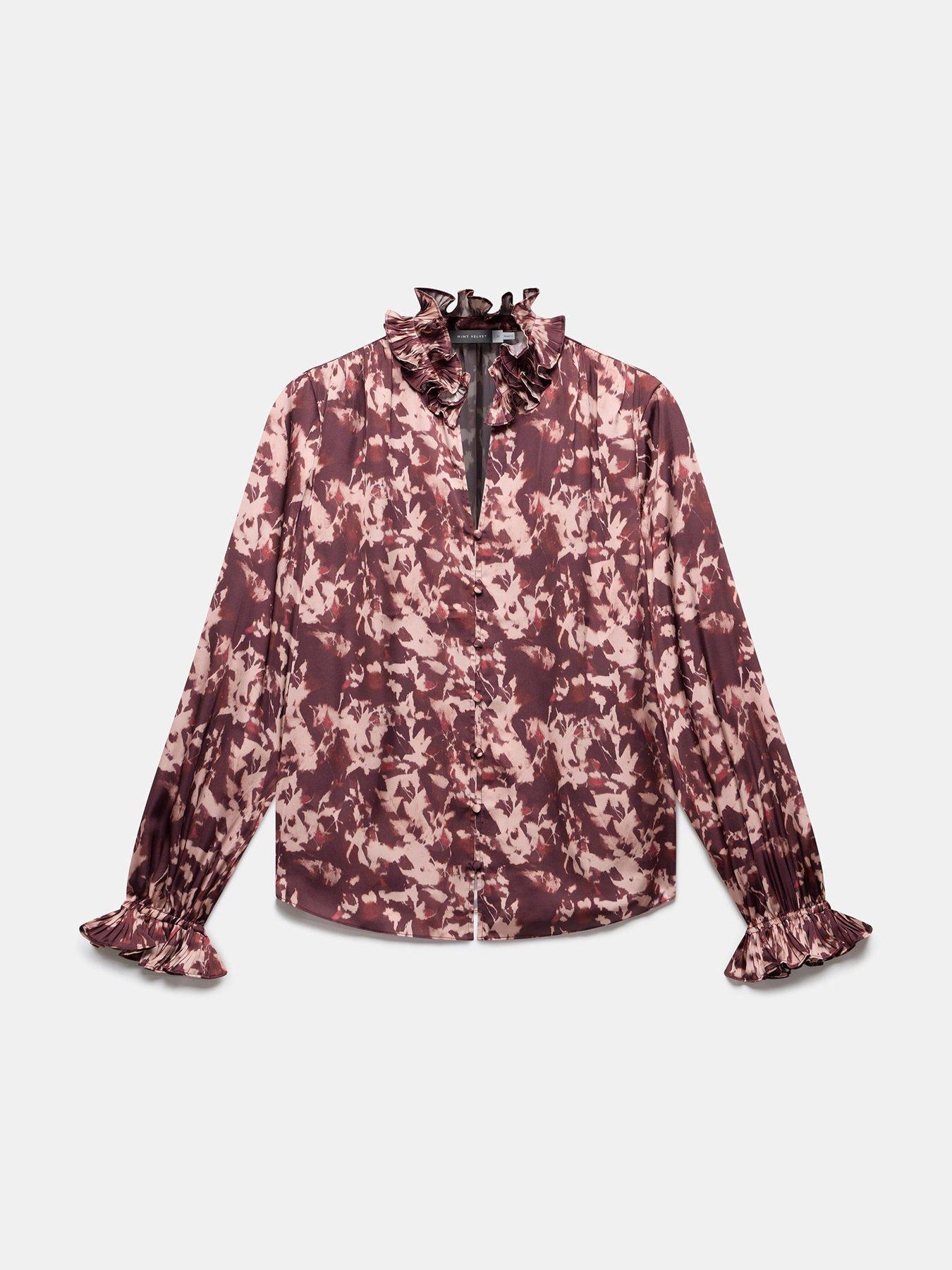 Image 5 of 6 of Mint Velvet Abstract Print Pleat Blouse - Red
